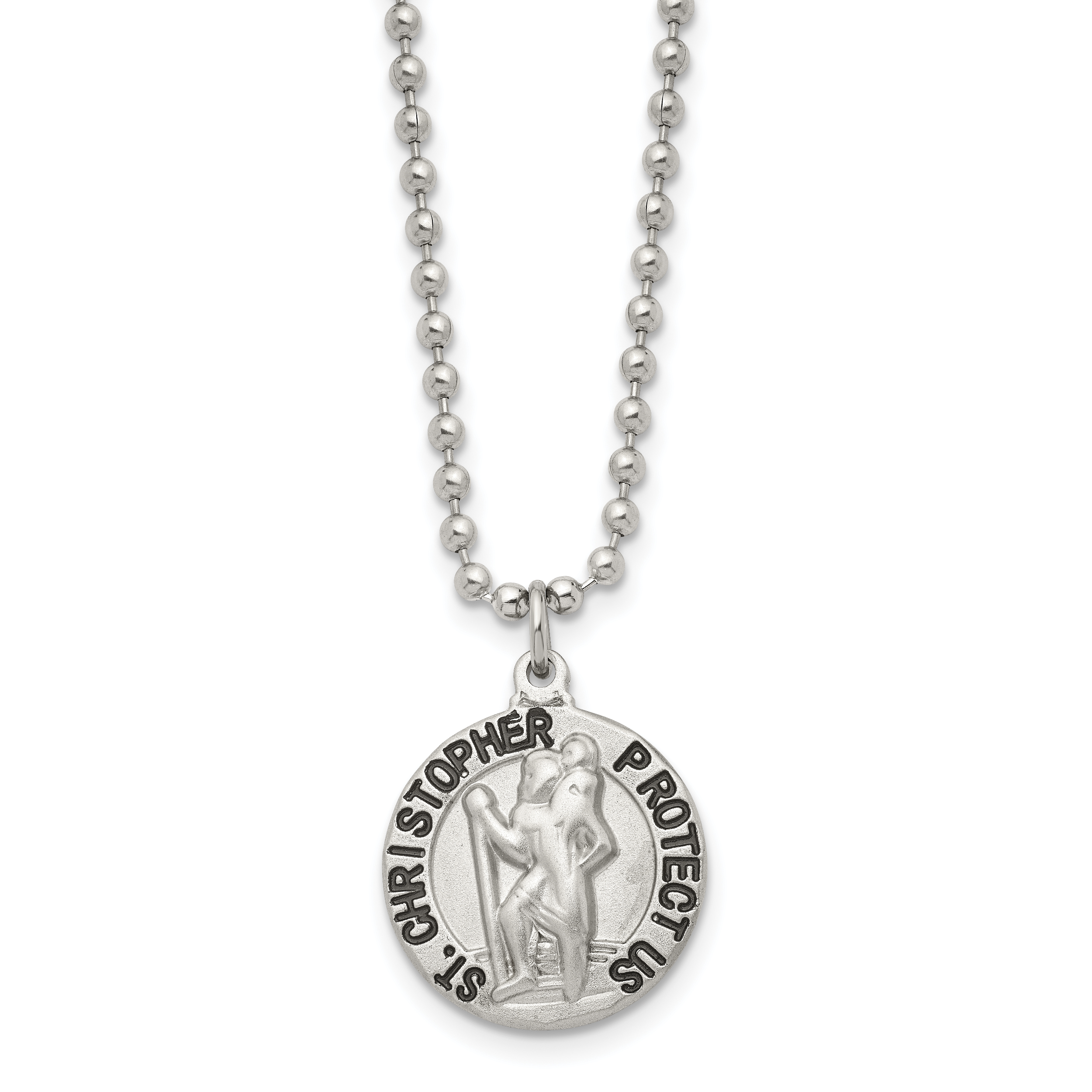 Chisel Stainless Steel Brushed and Enameled St. Christopher Medal on a 22 inch Ball Chain Necklace Main image