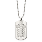Chisel Stainless Steel Polished and Textured 2 Piece Cross Dog Tag on a 24 inch Ball Chain Necklace
