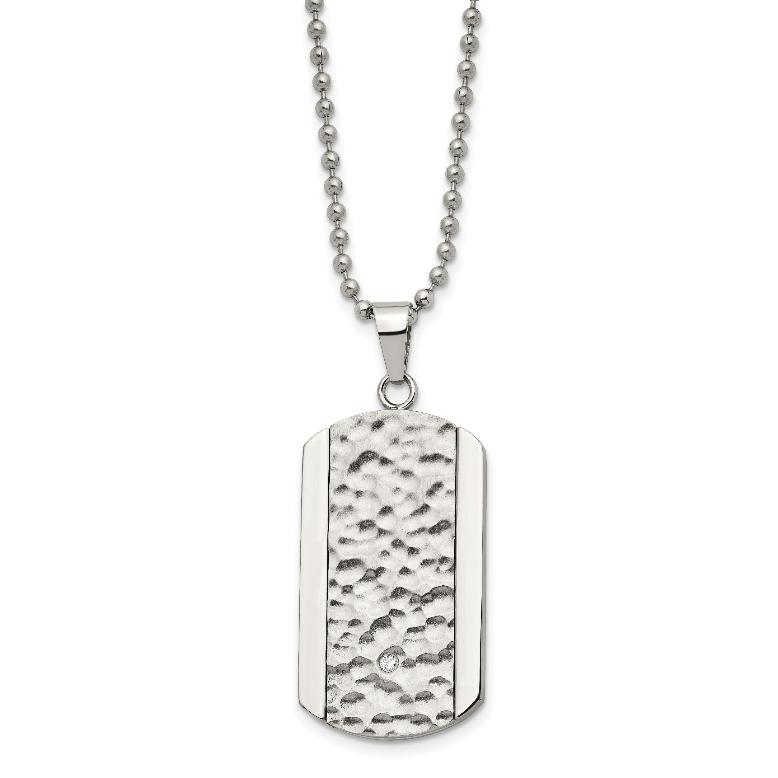Chisel Stainless Steel Polished and Hammered with CZ Dog Tag on a 22 inch Ball Chain Necklace Secondary image