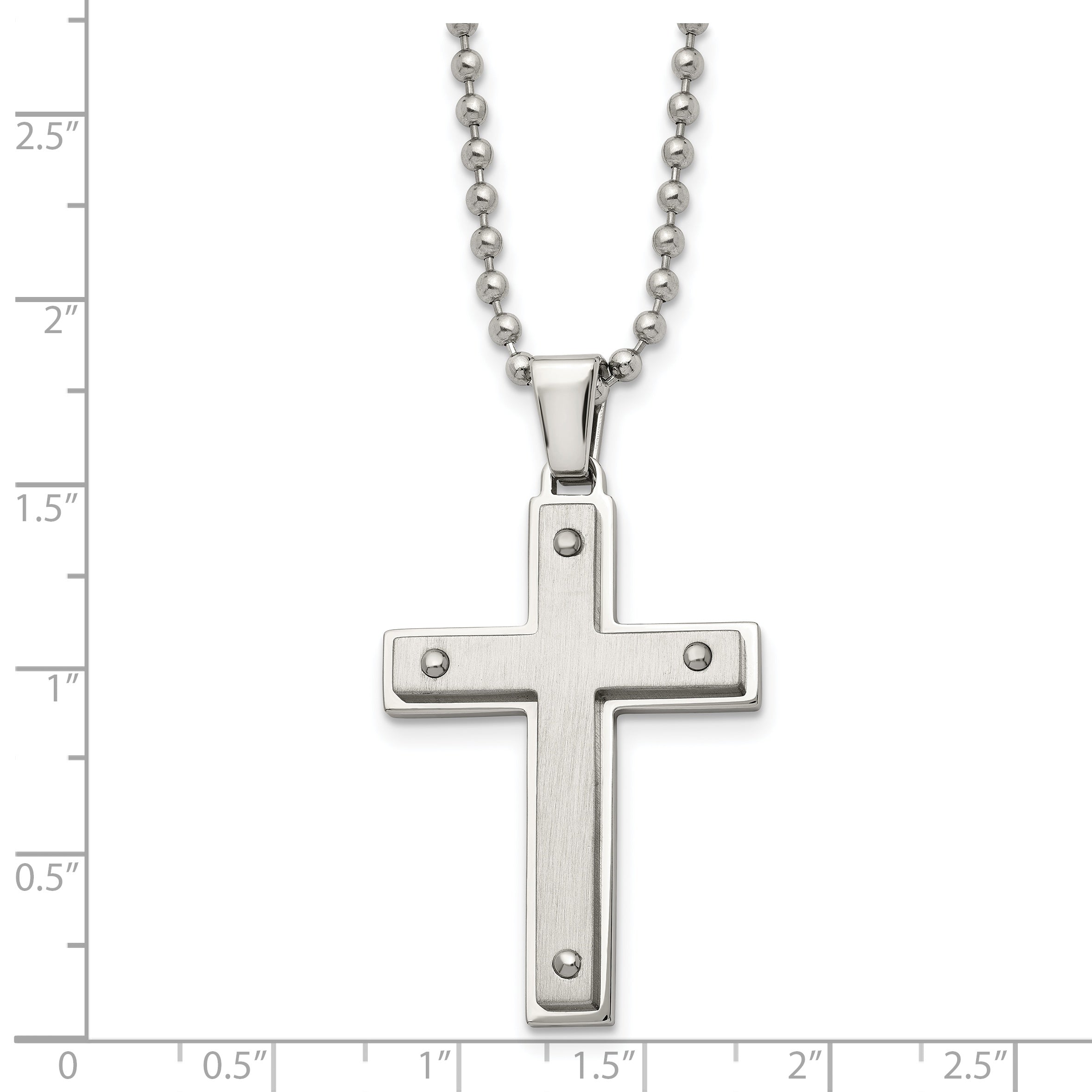 Chisel Stainless Steel Brushed and Polished Cross Pendant on a 22 inch Ball Chain Necklace