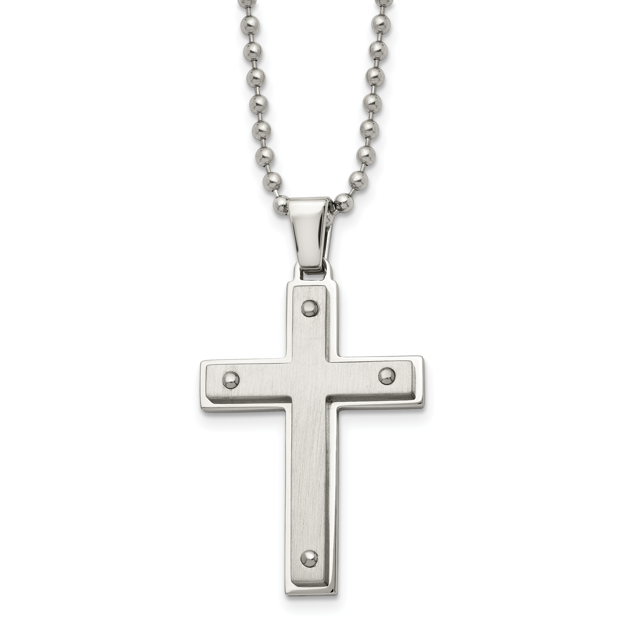 Chisel Stainless Steel Brushed and Polished Cross Pendant on a 22 inch Ball Chain Necklace Main image