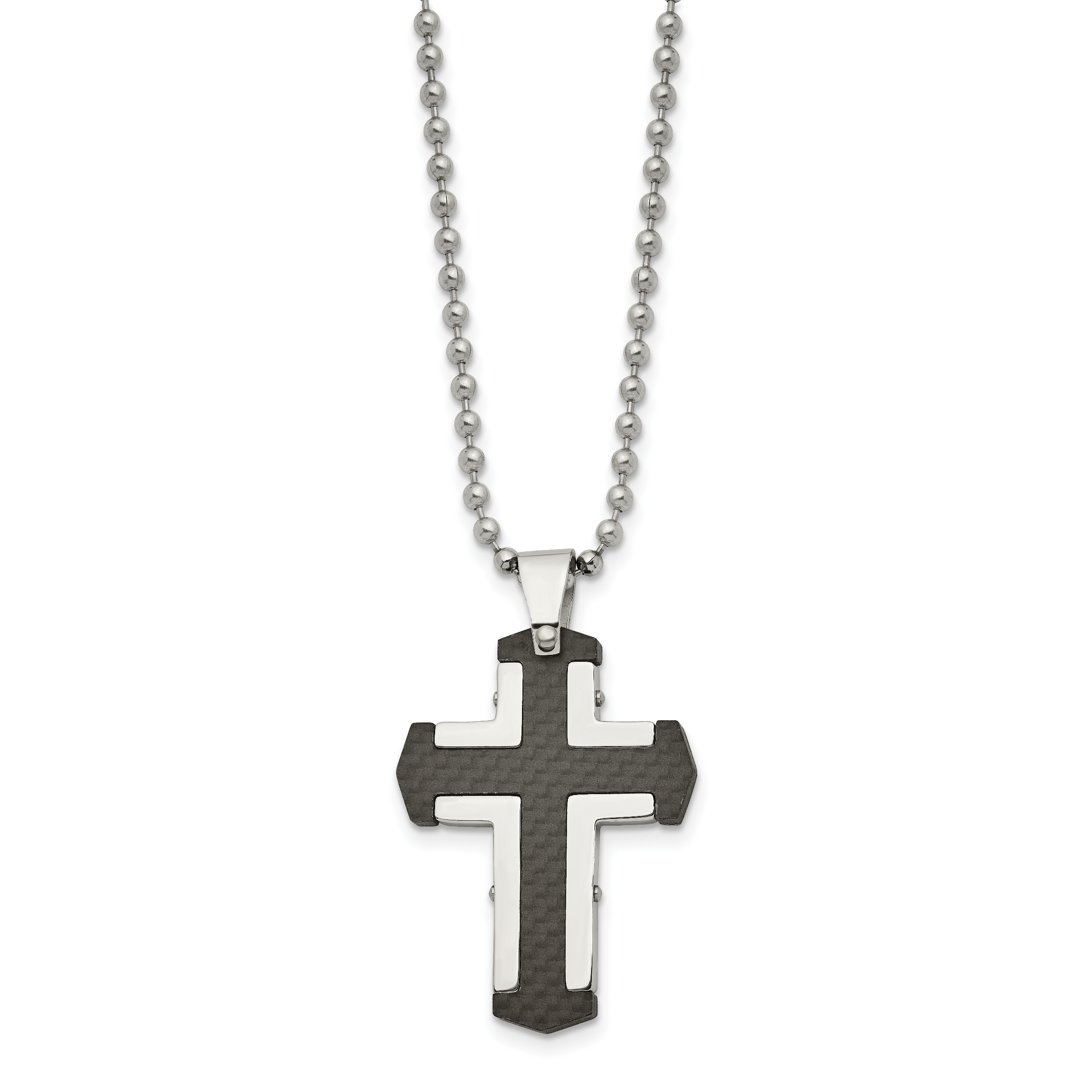 Stainless Steel Polished Solid Black Carbon Fiber Cross 22in Necklace Secondary image