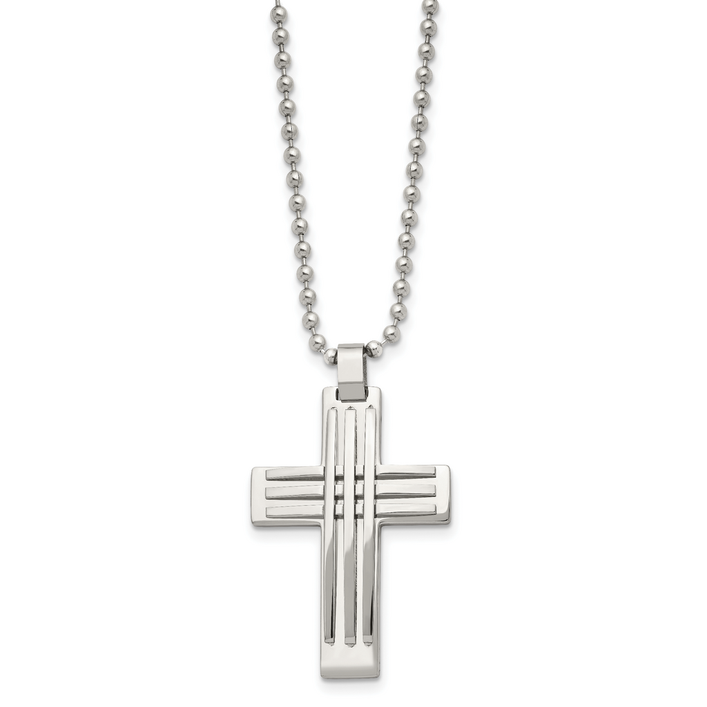 Chisel Stainless Steel Polished Cross Pendant on a 22 inch Ball Chain Necklace