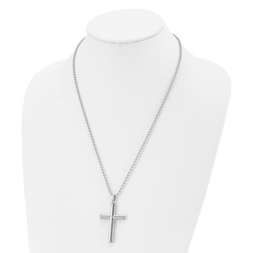 Chisel Stainless Steel Brushed and Polished Cross Pendant on a 22 inch Ball Chain Necklace