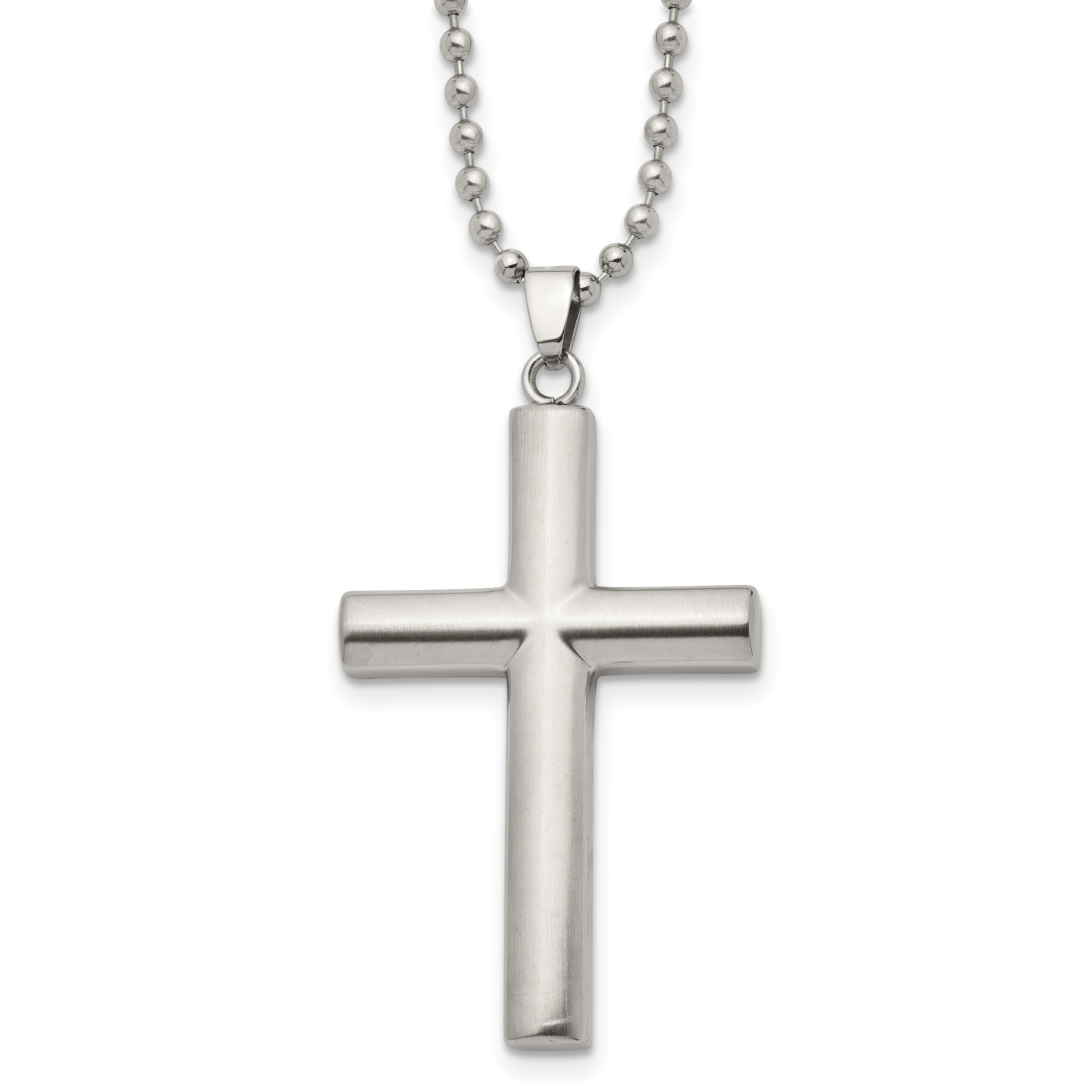 Chisel Stainless Steel Brushed and Polished Cross Pendant on a 22 inch Ball Chain Necklace Main image