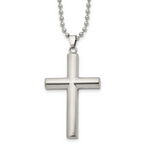 Chisel Stainless Steel Brushed and Polished Cross Pendant on a 22 inch Ball Chain Necklace