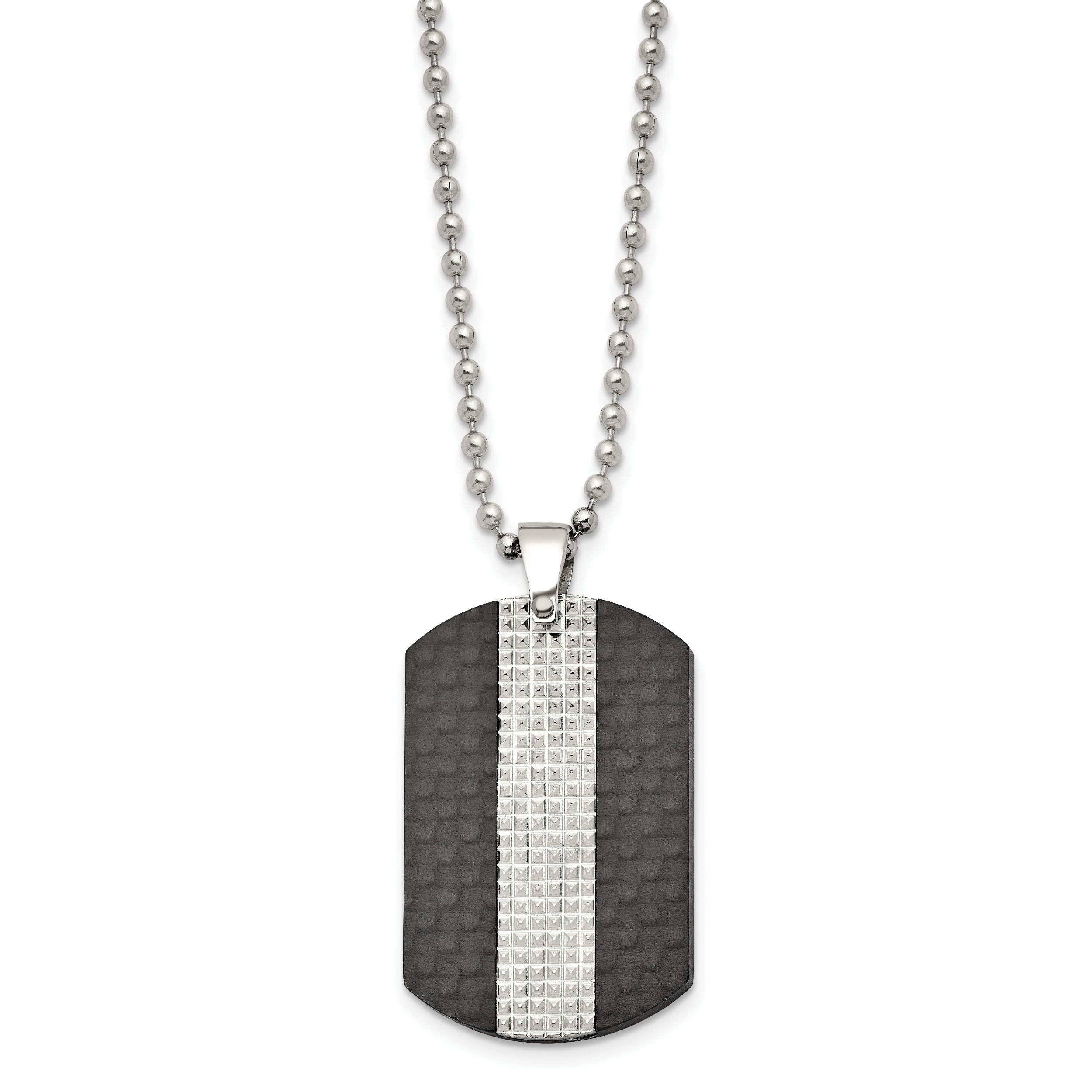 Stainless Steel 22in Polished Black Solid Carbon Fiber & Textured Dog Tag Main image