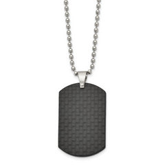 Chisel Stainless Steel Brushed Black Solid Carbon Fiber Dog Tag on a 22 inch Ball Chain Necklace