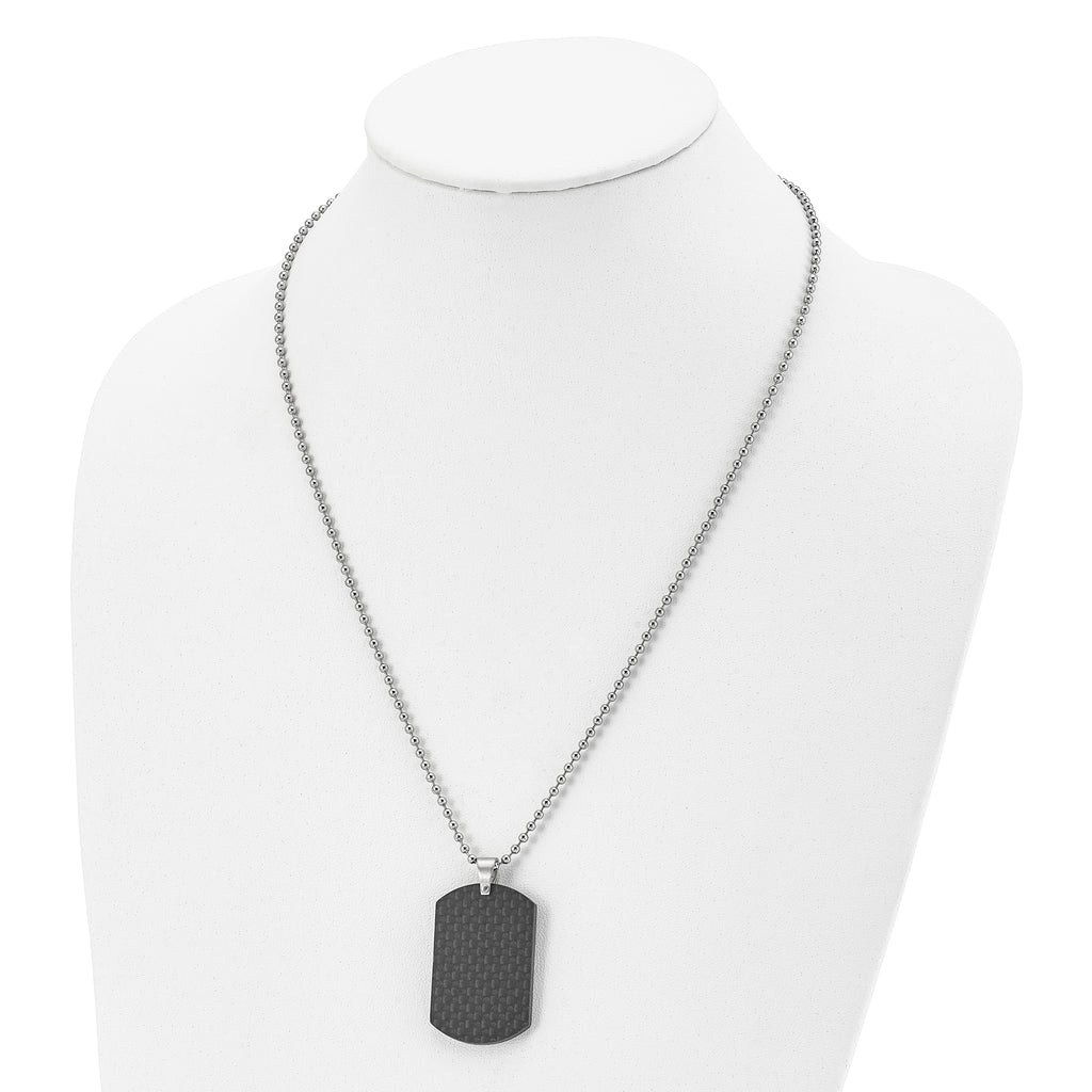 Chisel Stainless Steel Brushed Black Solid Carbon Fiber Dog Tag on a 22 inch Ball Chain Necklace