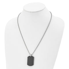 Chisel Stainless Steel Brushed Black Solid Carbon Fiber Dog Tag on a 22 inch Ball Chain Necklace