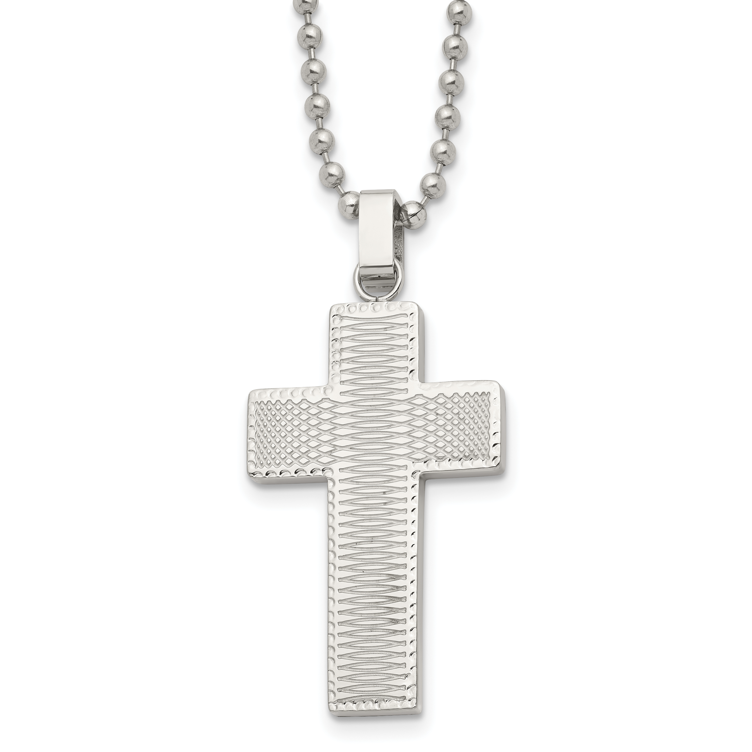 Chisel Stainless Steel Polished Laser Cut Cross Pendant on a 22 inch Ball Chain Necklace Main image
