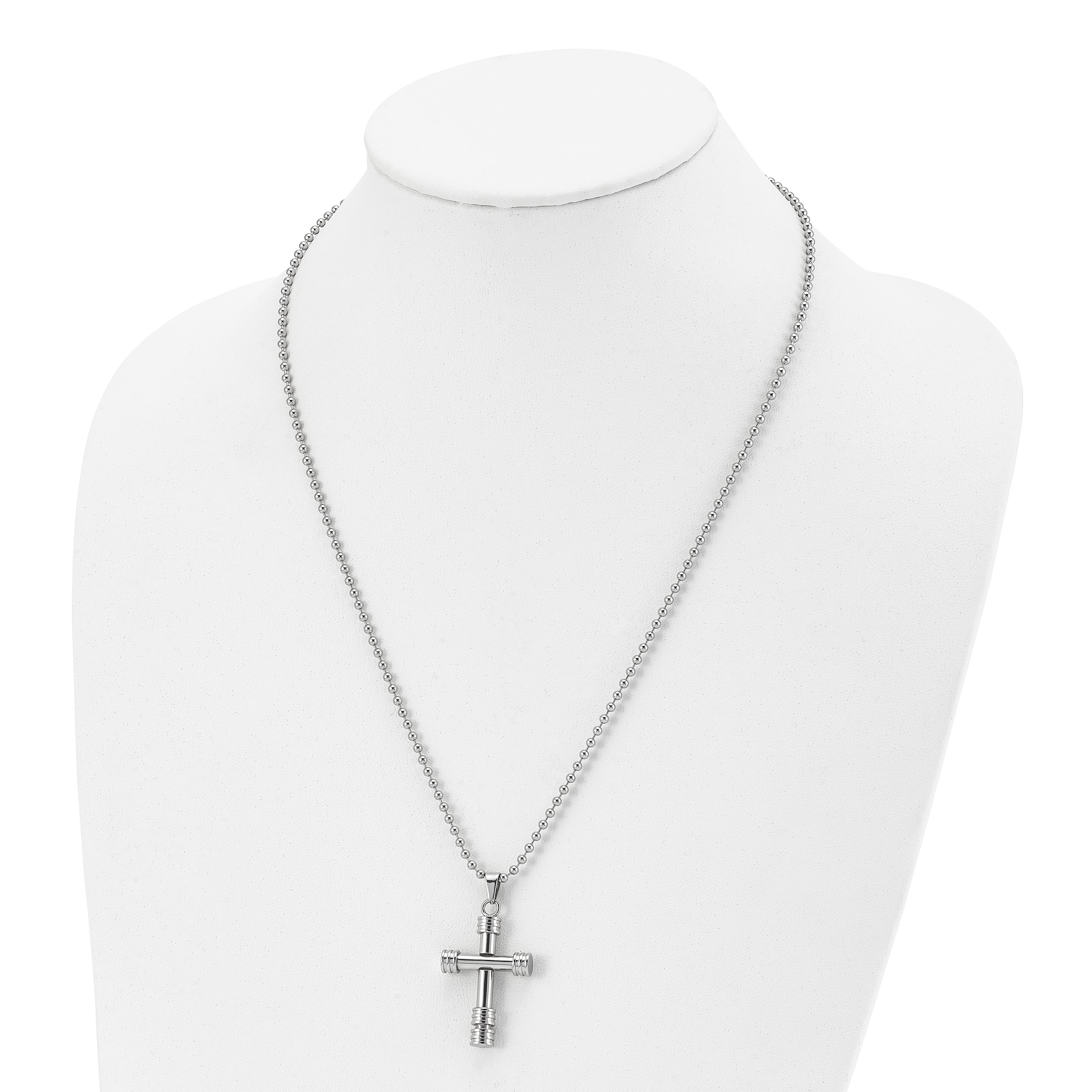 Chisel Stainless Steel Polished Cross Pendant on a 22 inch Ball Chain Necklace
