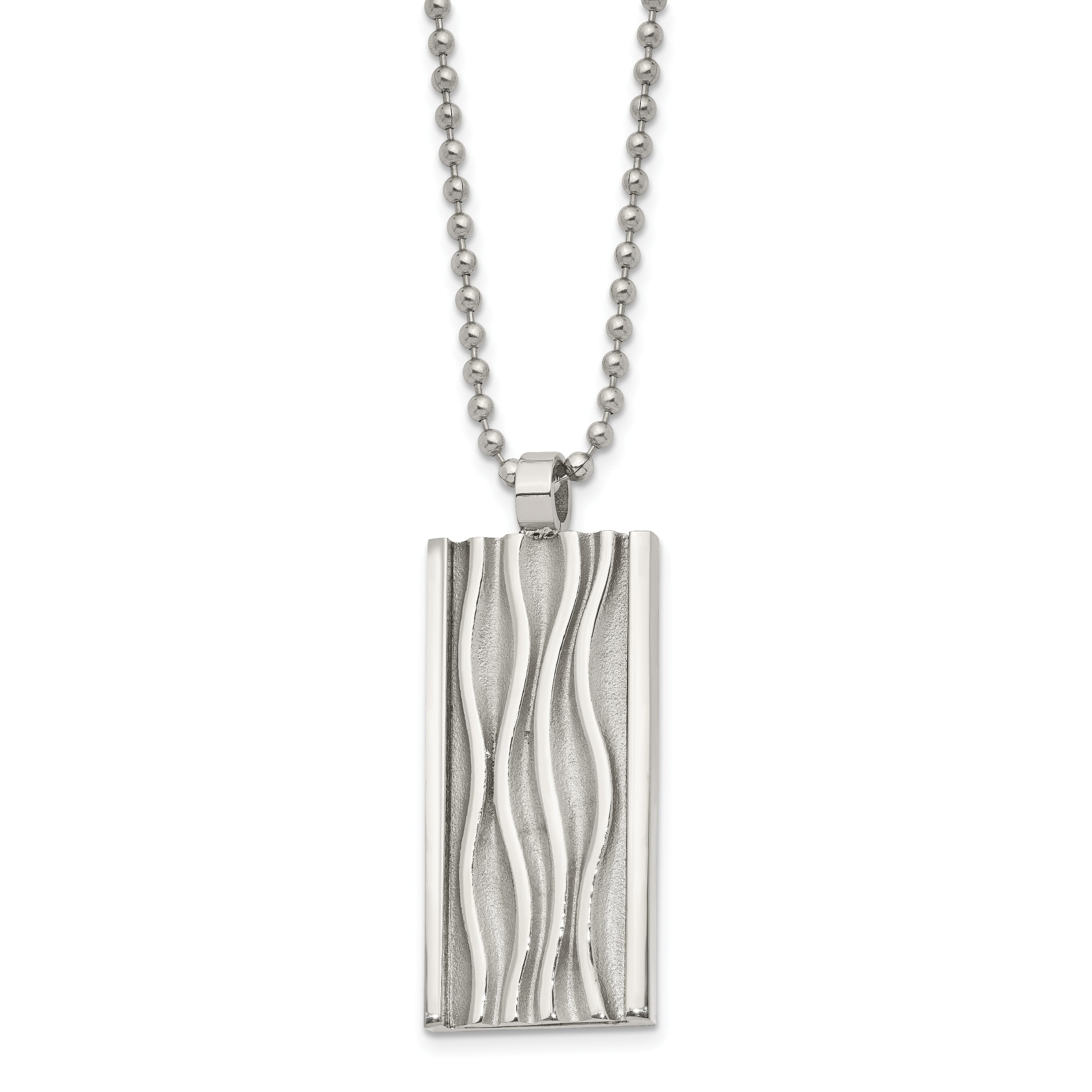 Chisel Stainless Steel Polished and Textured Wave Design Dog Tag on a 22 inch Ball Chain Necklace