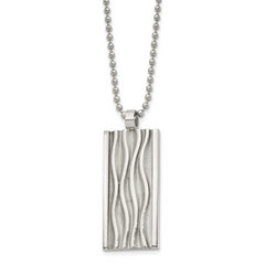 Chisel Stainless Steel Polished and Textured Wave Design Dog Tag on a 22 inch Ball Chain Necklace