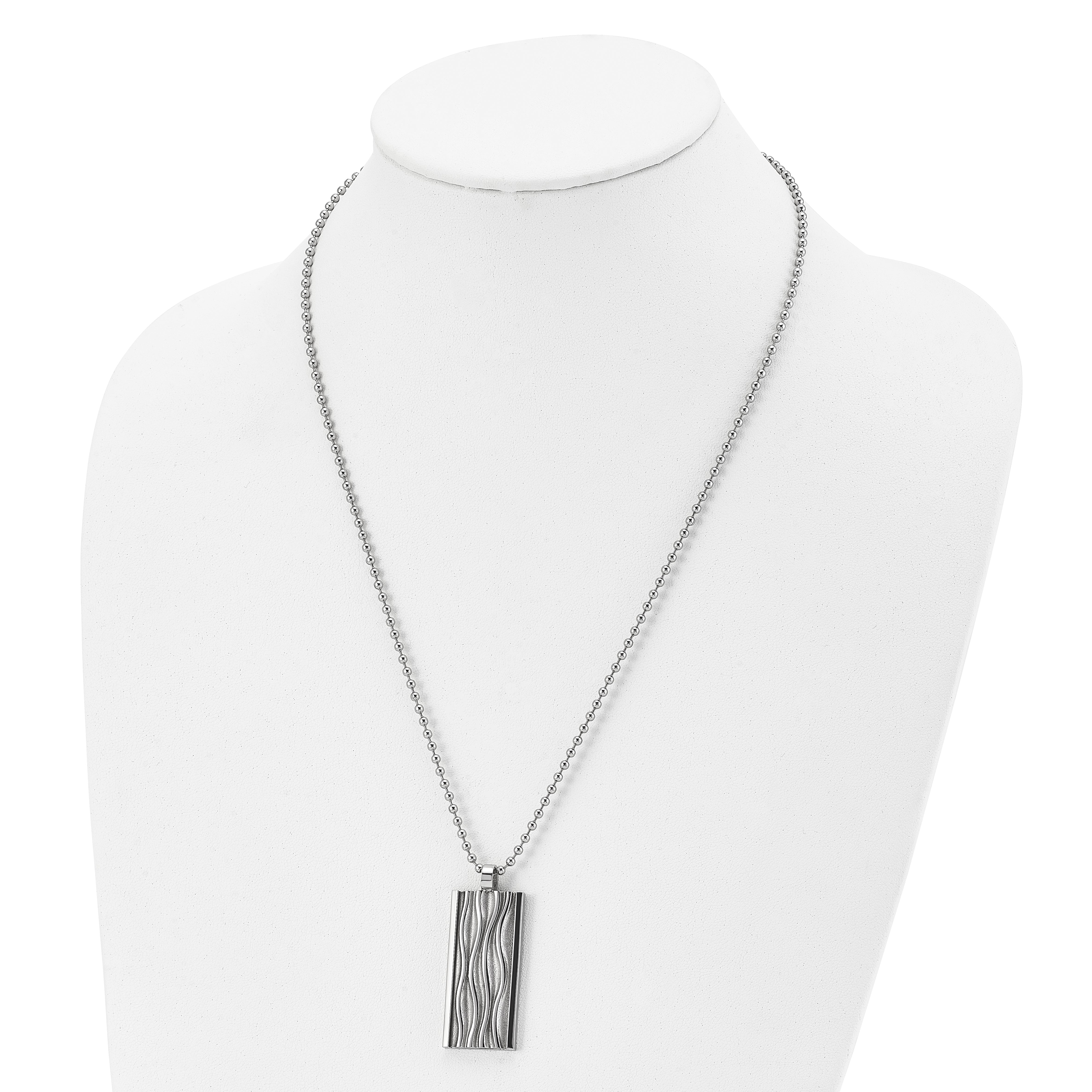 Chisel Stainless Steel Polished and Textured Wave Design Dog Tag on a 22 inch Ball Chain Necklace