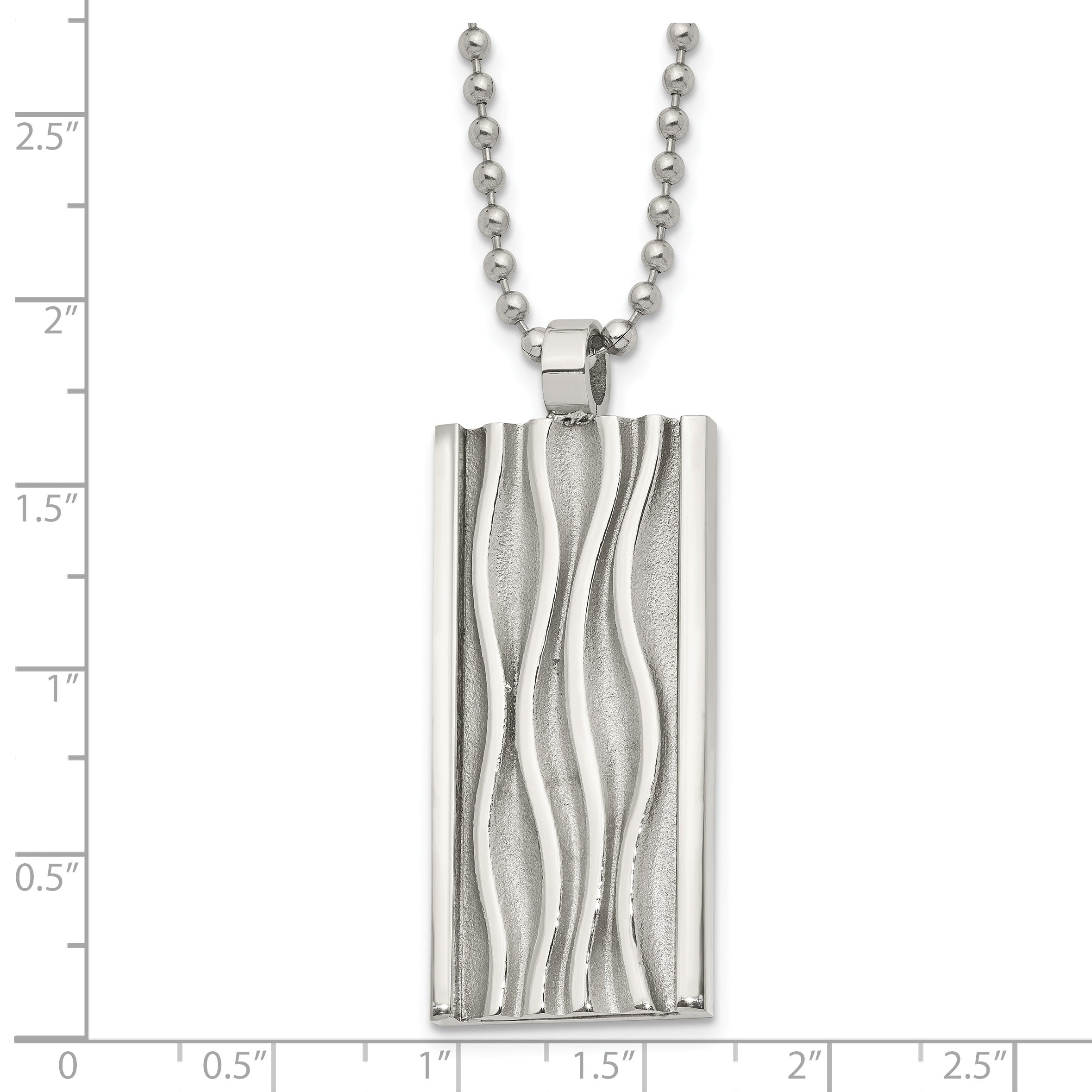 Chisel Stainless Steel Polished and Textured Wave Design Dog Tag on a 22 inch Ball Chain Necklace