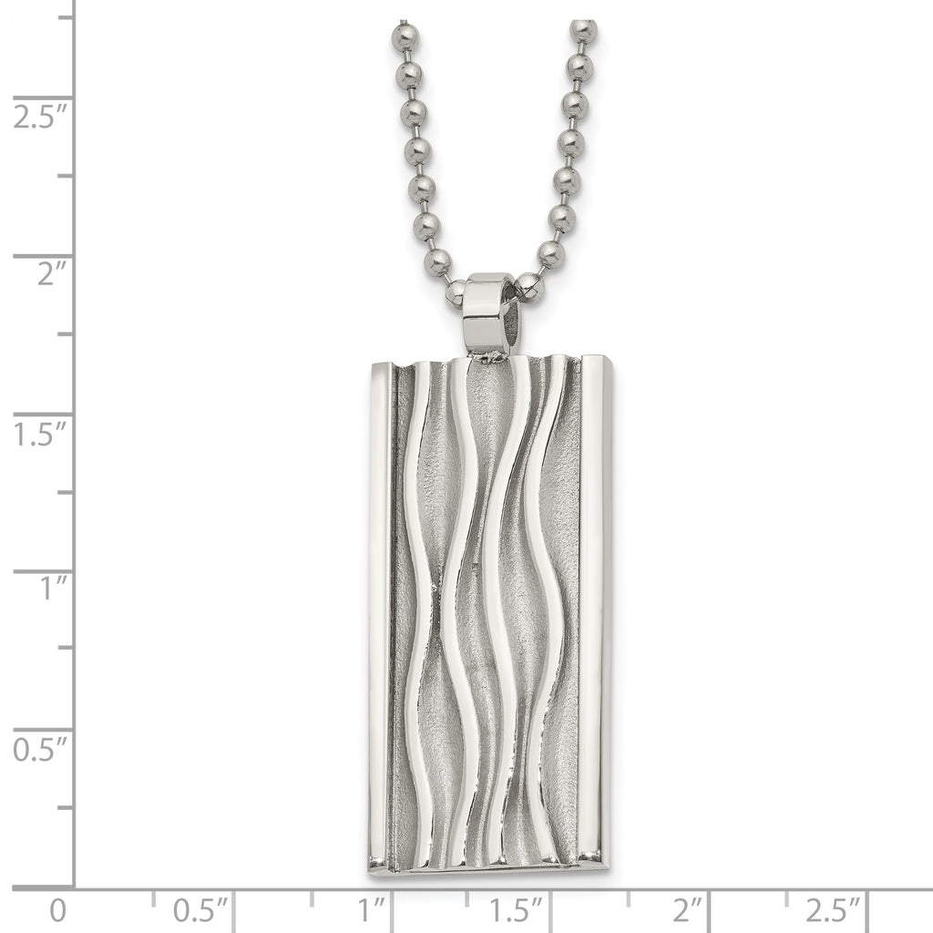 Chisel Stainless Steel Polished and Textured Wave Design Dog Tag on a 22 inch Ball Chain Necklace