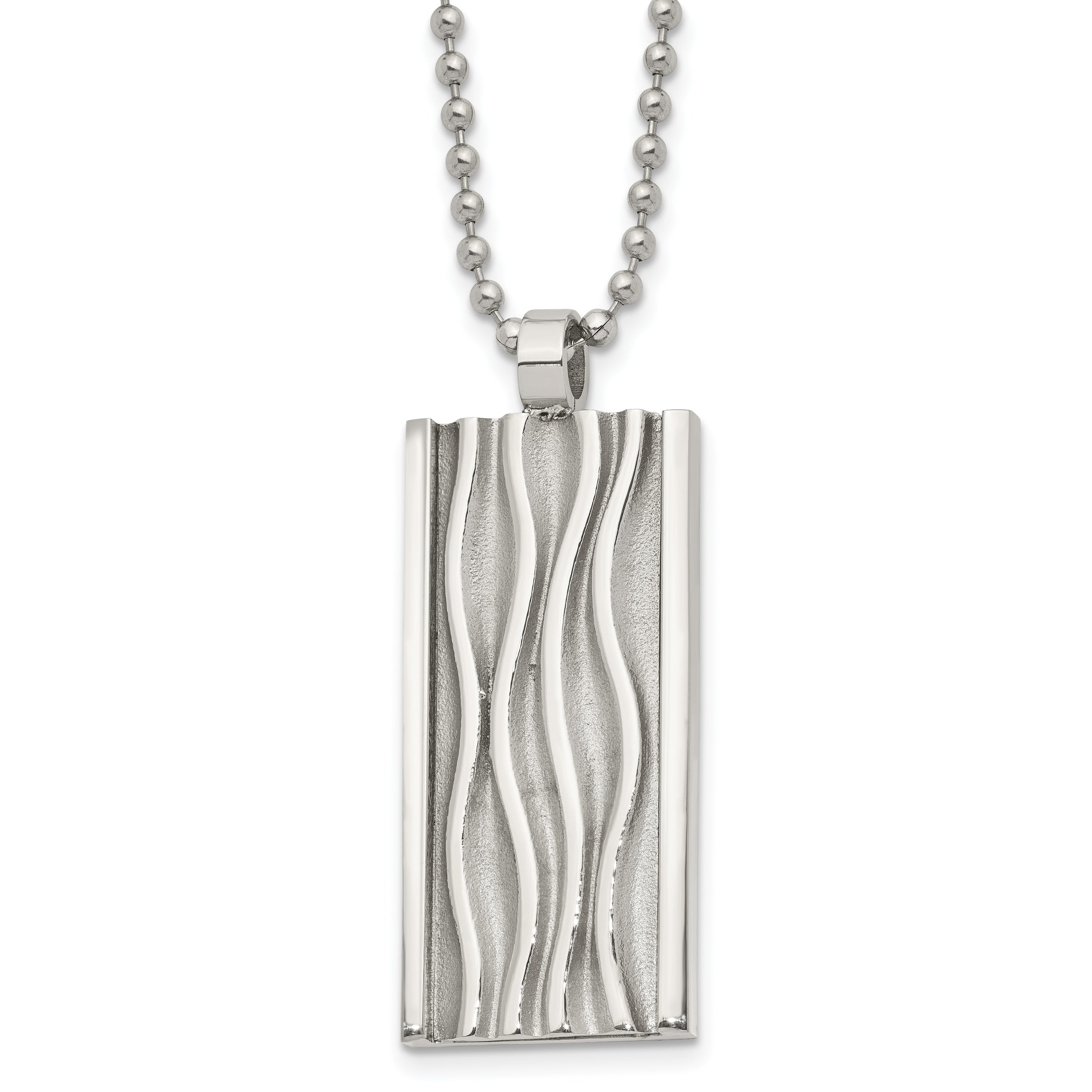 Chisel Stainless Steel Polished and Textured Wave Design Dog Tag on a 22 inch Ball Chain Necklace