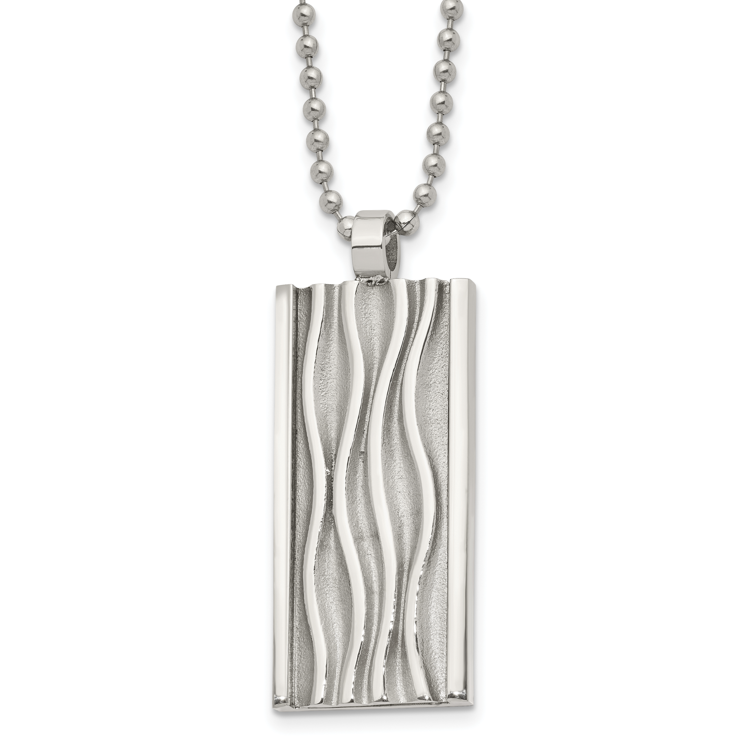Chisel Stainless Steel Polished and Textured Wave Design Dog Tag on a 22 inch Ball Chain Necklace Main image