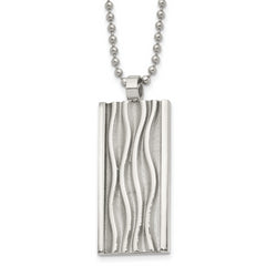 Chisel Stainless Steel Polished and Textured Wave Design Dog Tag on a 22 inch Ball Chain Necklace