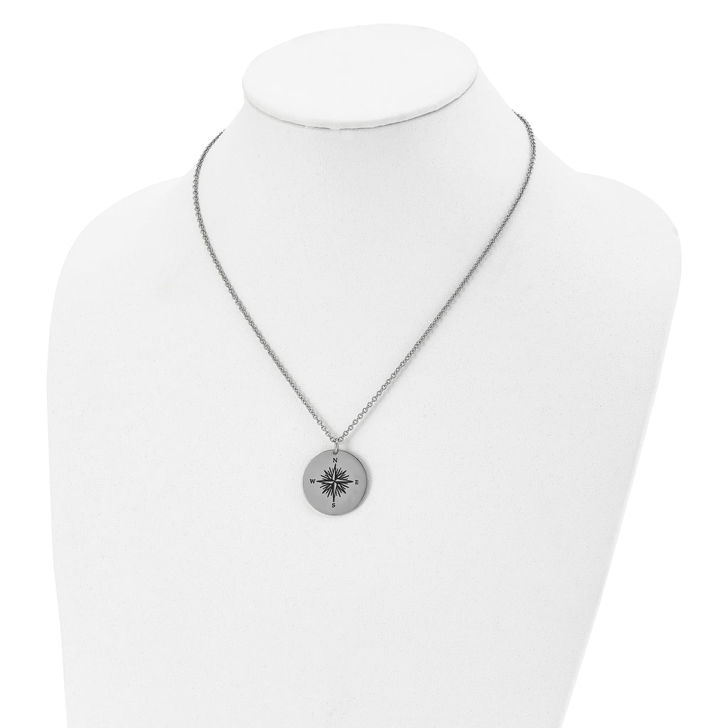 Chisel Stainless Steel Polished Enameled NOT ALL WHO WANDER ARE LOST Compass Pendant on a 22in Cable Chain Necklace