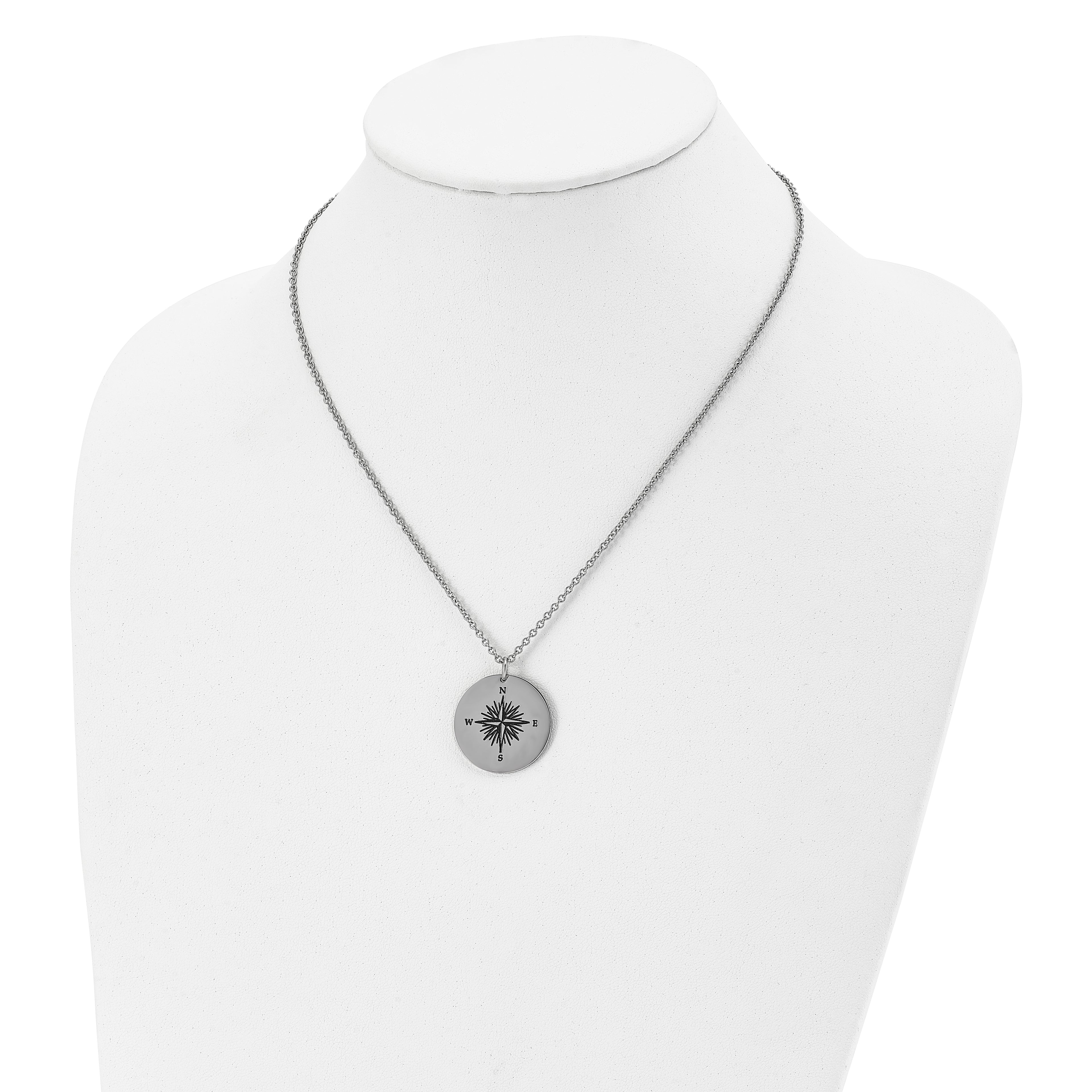 Chisel Stainless Steel Polished Enameled NOT ALL WHO WANDER ARE LOST Compass Pendant on a 22in Cable Chain Necklace