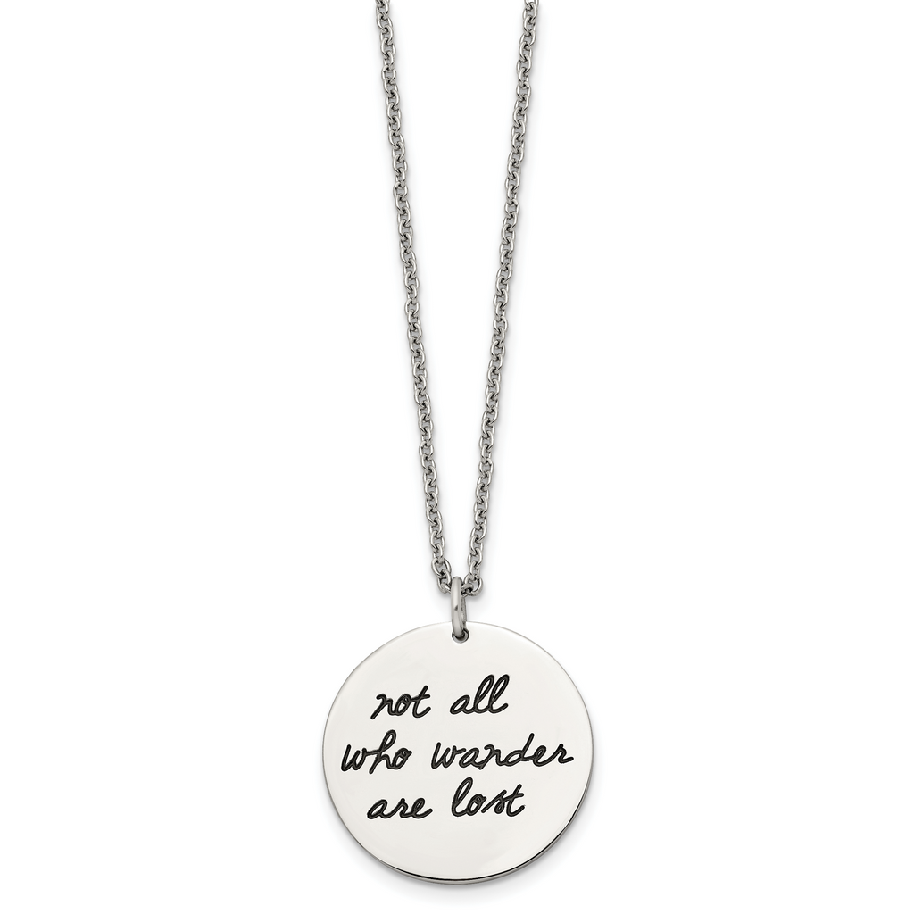 Chisel Stainless Steel Polished Enameled NOT ALL WHO WANDER ARE LOST Compass Pendant on a 22in Cable Chain Necklace