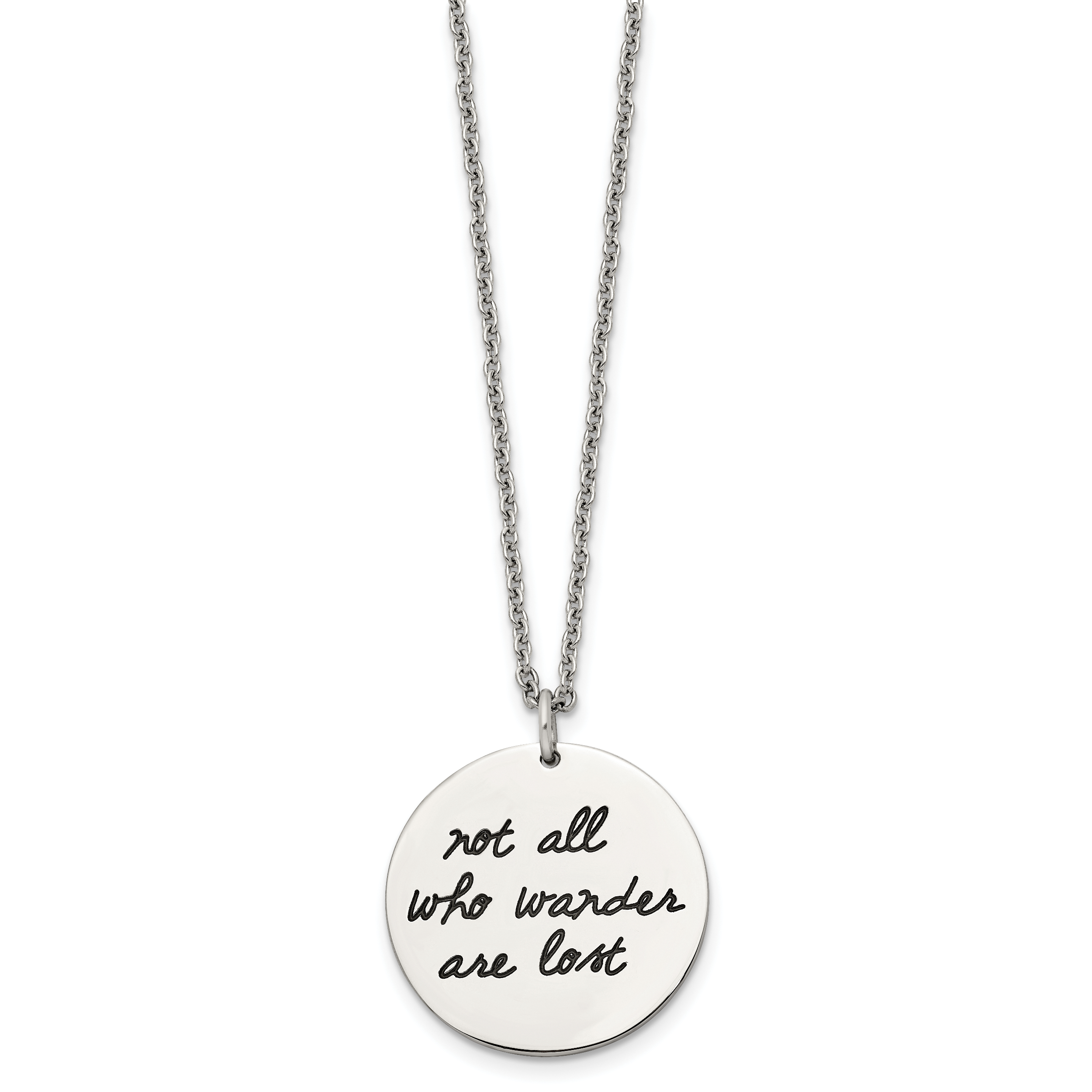 Chisel Stainless Steel Polished Enameled NOT ALL WHO WANDER ARE LOST Compass Pendant on a 22in Cable Chain Necklace