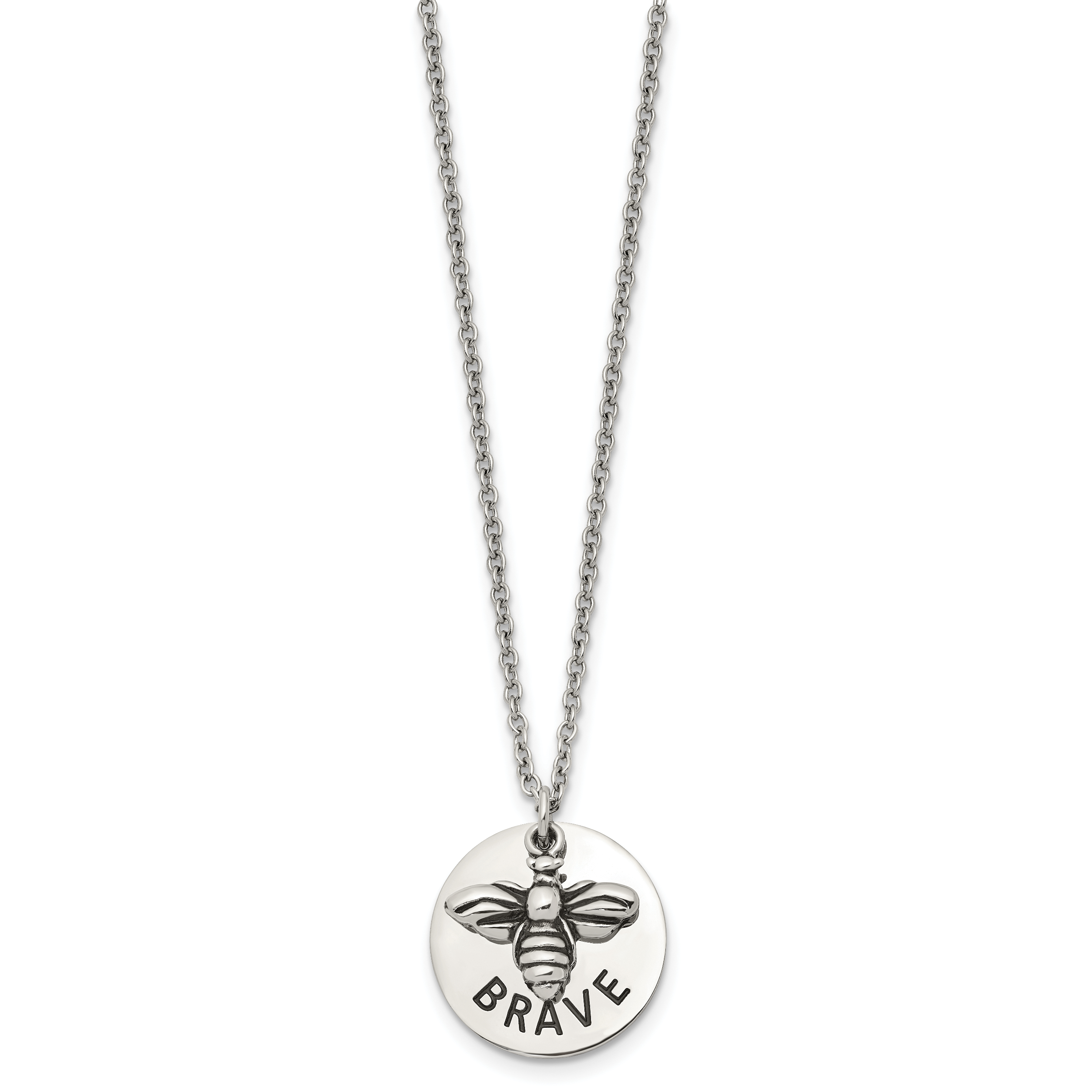 Chisel Stainless Steel Polished and Enameled BRAVE Bumble Bee Pendant on a 22 inch Cable Chain Necklace Secondary image