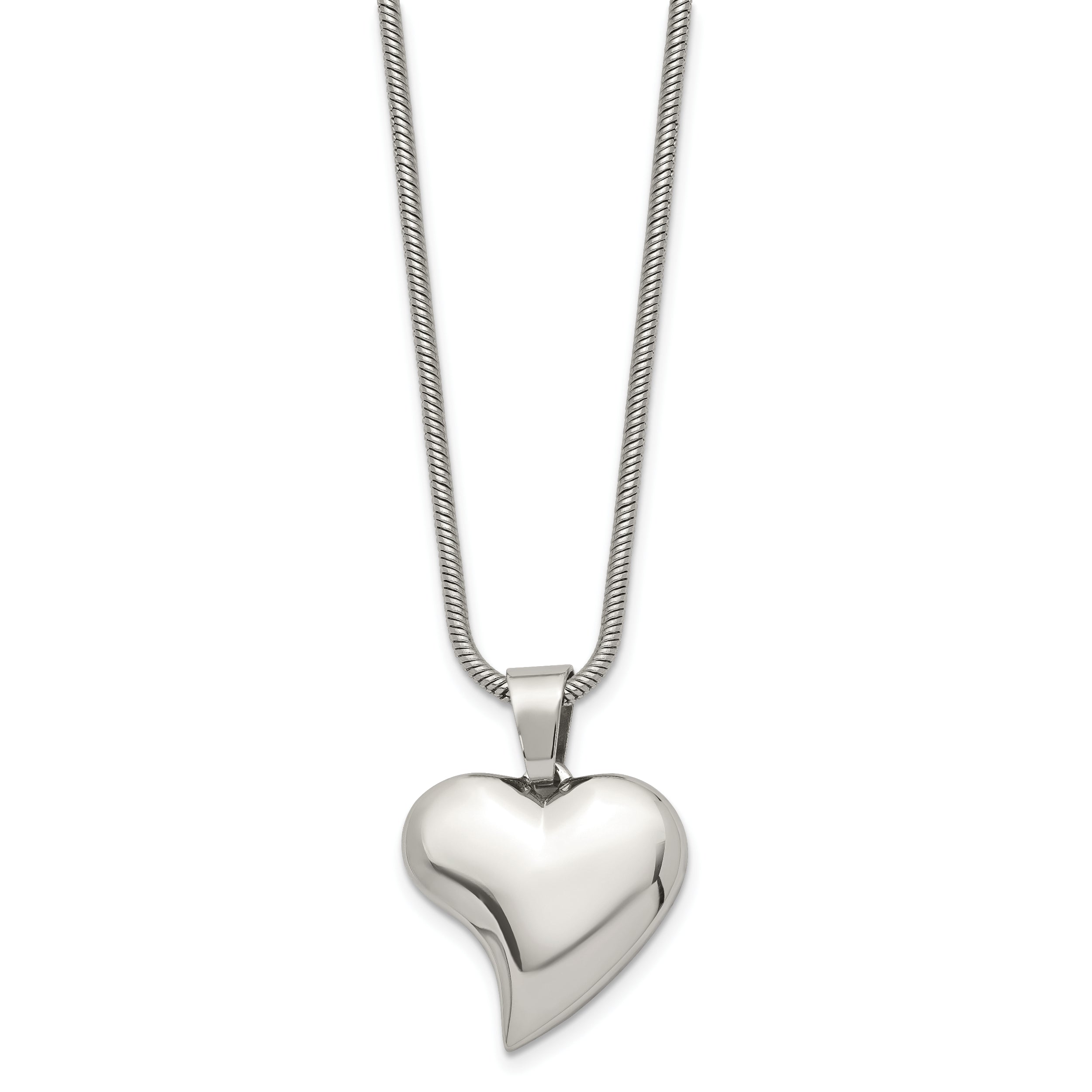 Chisel Stainless Steel Polished Heart Pendant on an 18 inch Snake Chain Necklace