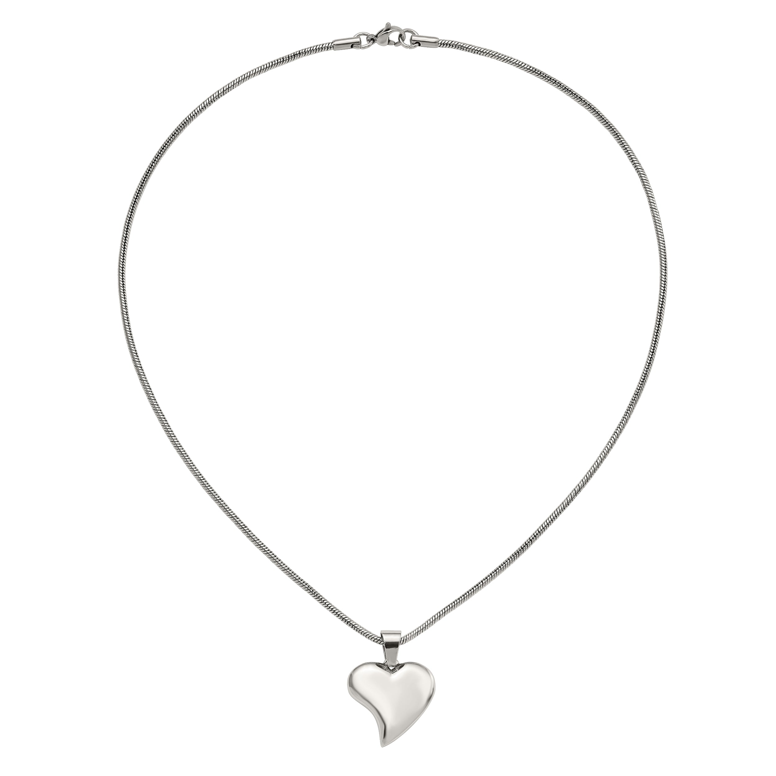 Chisel Stainless Steel Polished Heart Pendant on an 18 inch Snake Chain Necklace