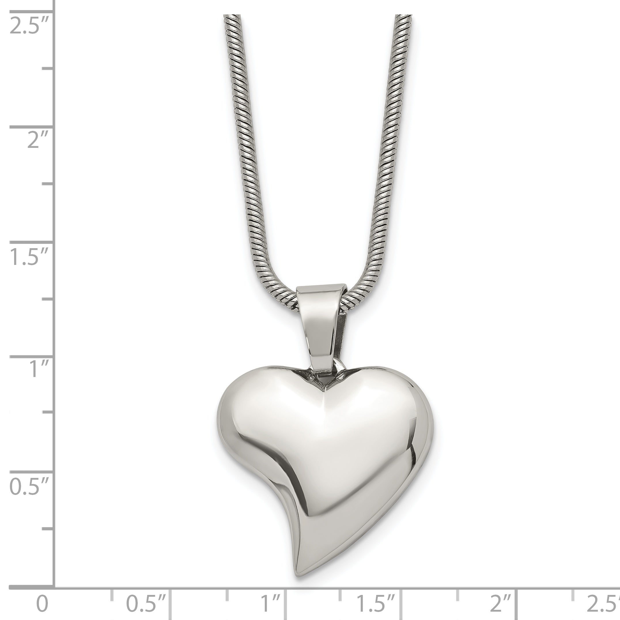Chisel Stainless Steel Polished Heart Pendant on an 18 inch Snake Chain Necklace