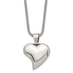 Chisel Stainless Steel Polished Heart Pendant on an 18 inch Snake Chain Necklace