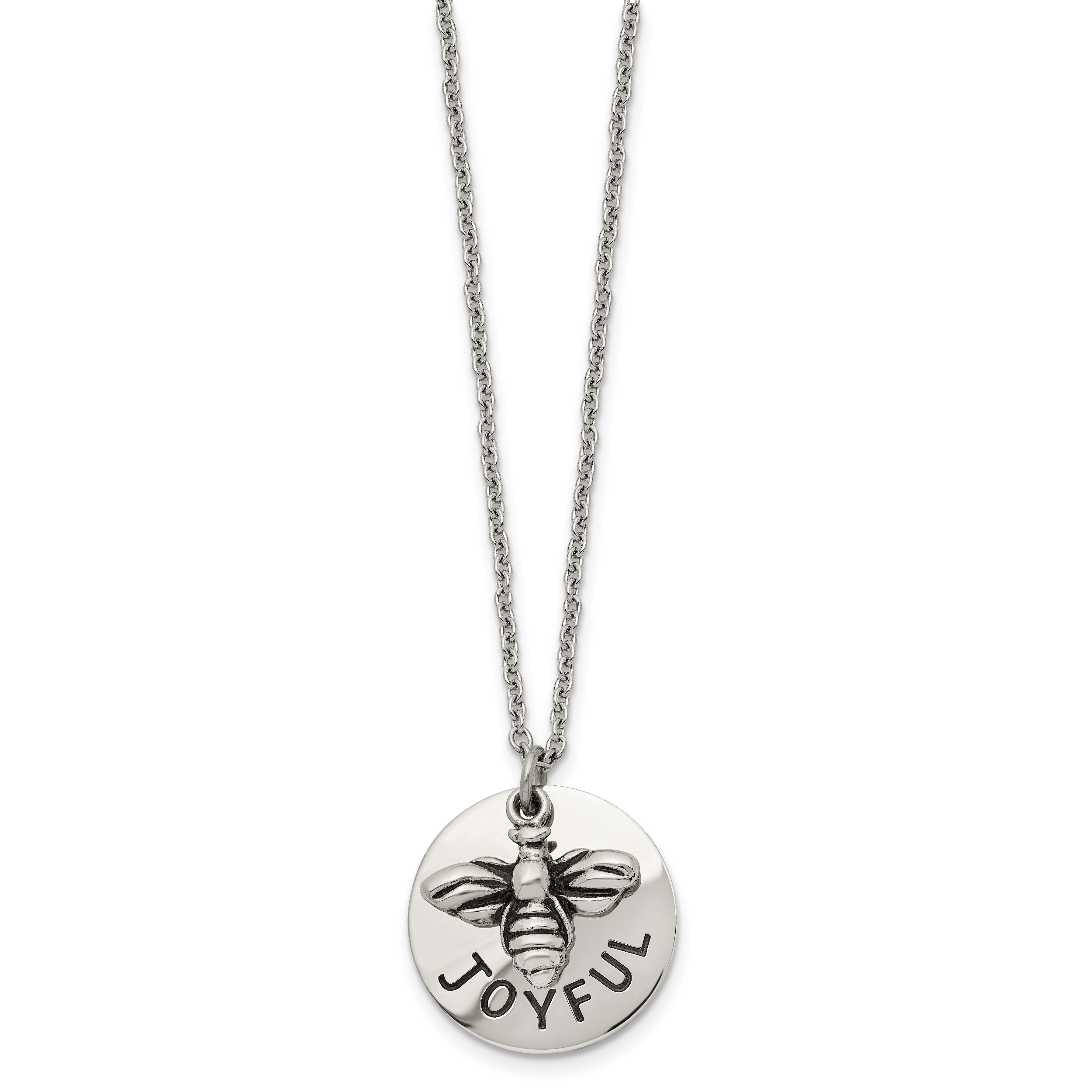 Chisel Stainless Steel Polished and Enameled JOYFUL Bumble Bee Pendant on a 22 inch Cable Chain Necklace Secondary image