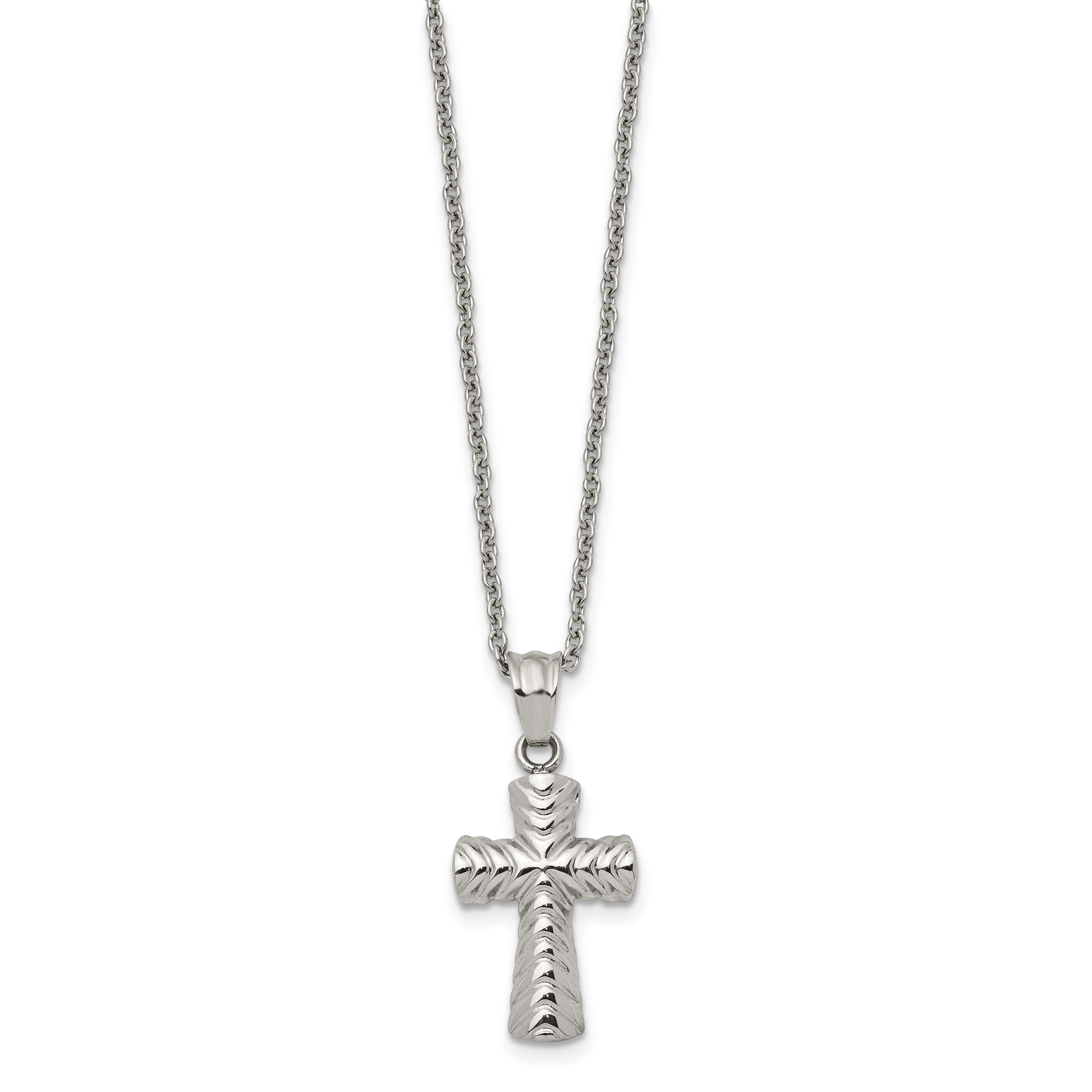 Chisel Stainless Steel Polished and Textured Cross Pendant on a 22 inch Cable Chain Necklace Secondary image