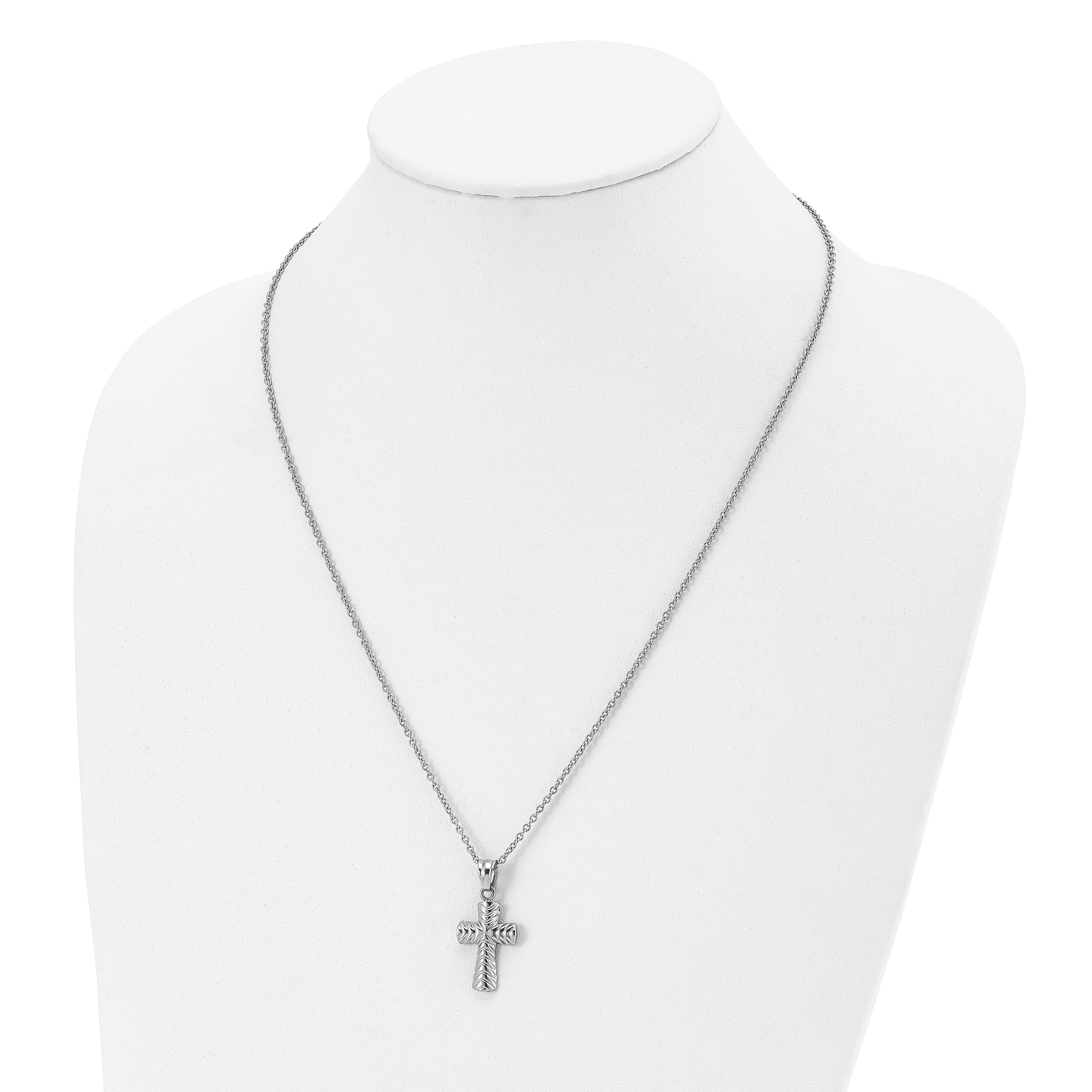 Chisel Stainless Steel Polished and Textured Cross Pendant on a 22 inch Cable Chain Necklace