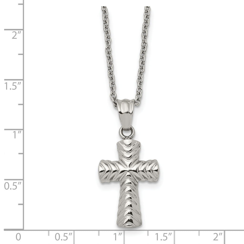 Chisel Stainless Steel Polished and Textured Cross Pendant on a 22 inch Cable Chain Necklace
