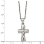 Chisel Stainless Steel Polished and Textured Cross Pendant on a 22 inch Cable Chain Necklace