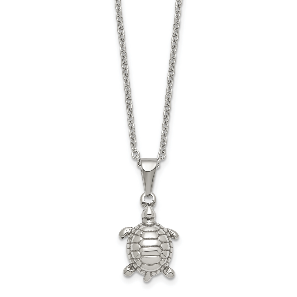 Chisel Stainless Steel Polished and Textured Turtle Pendant on a 22 inch Cable Chain Necklace