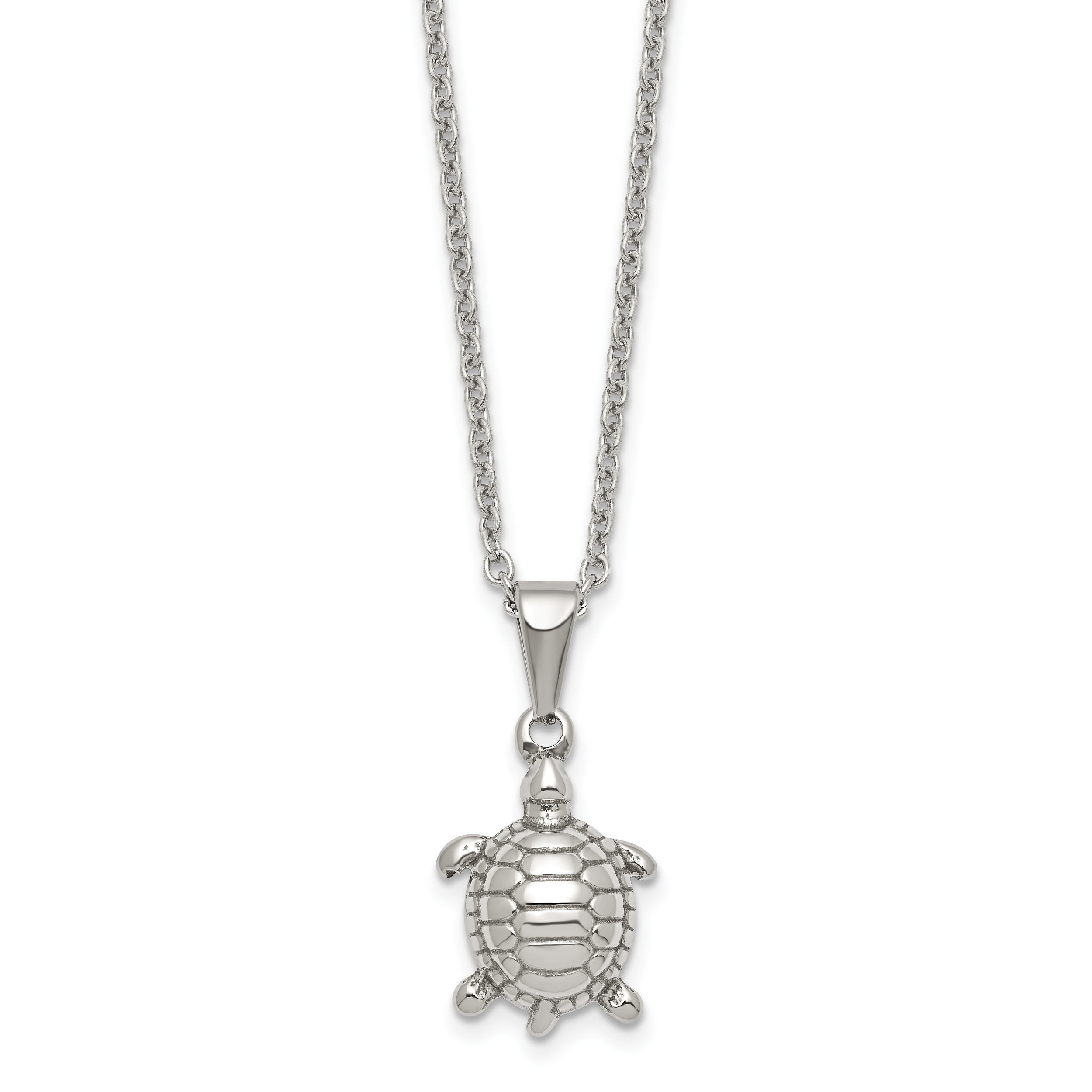 Chisel Stainless Steel Polished and Textured Turtle Pendant on a 22 inch Cable Chain Necklace