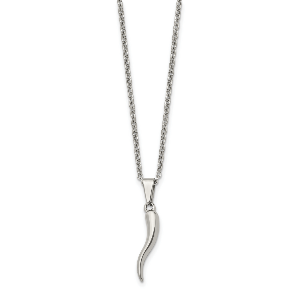 Italian Horn Pendant Necklace in Stainless Steel