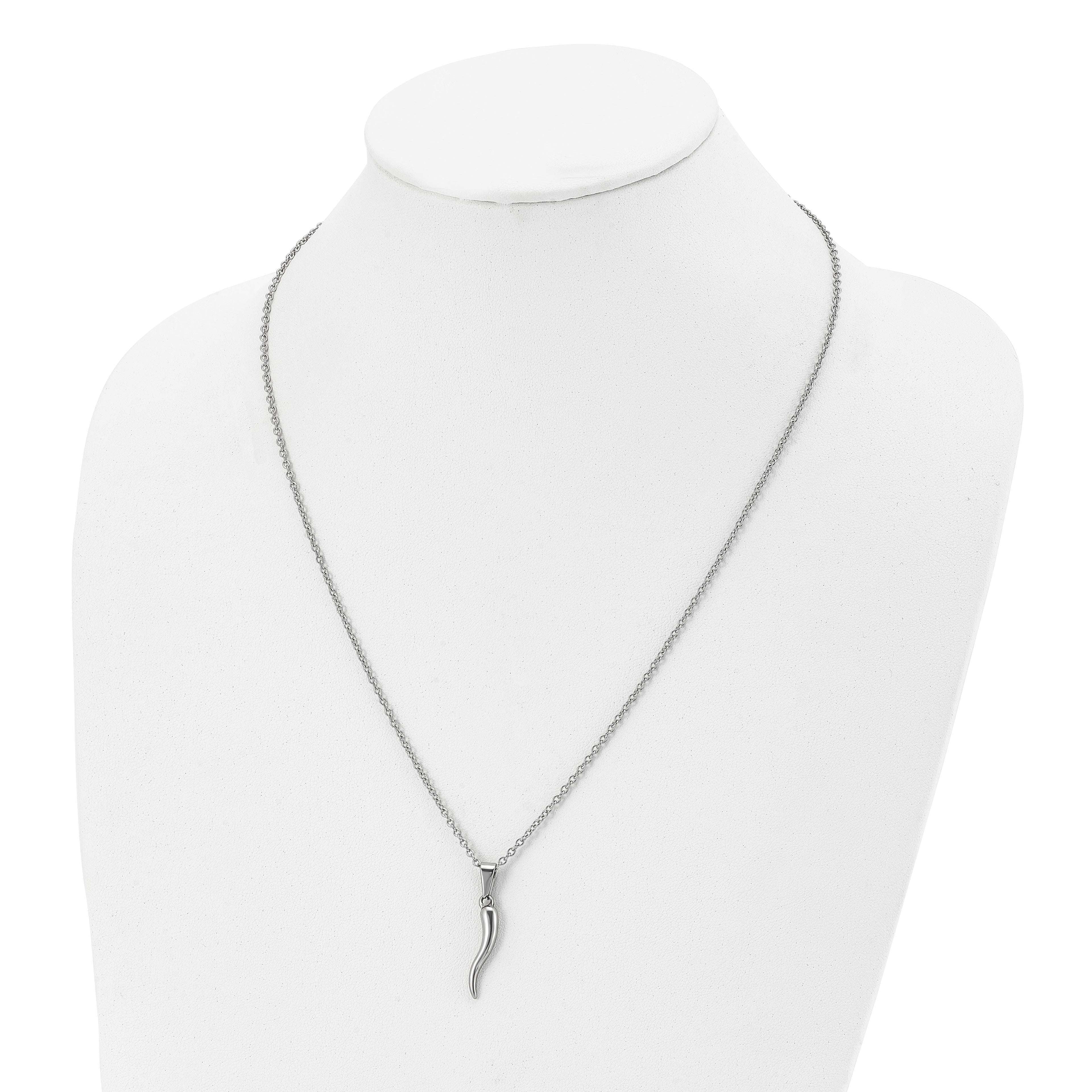 Italian Horn Pendant Necklace in Stainless Steel