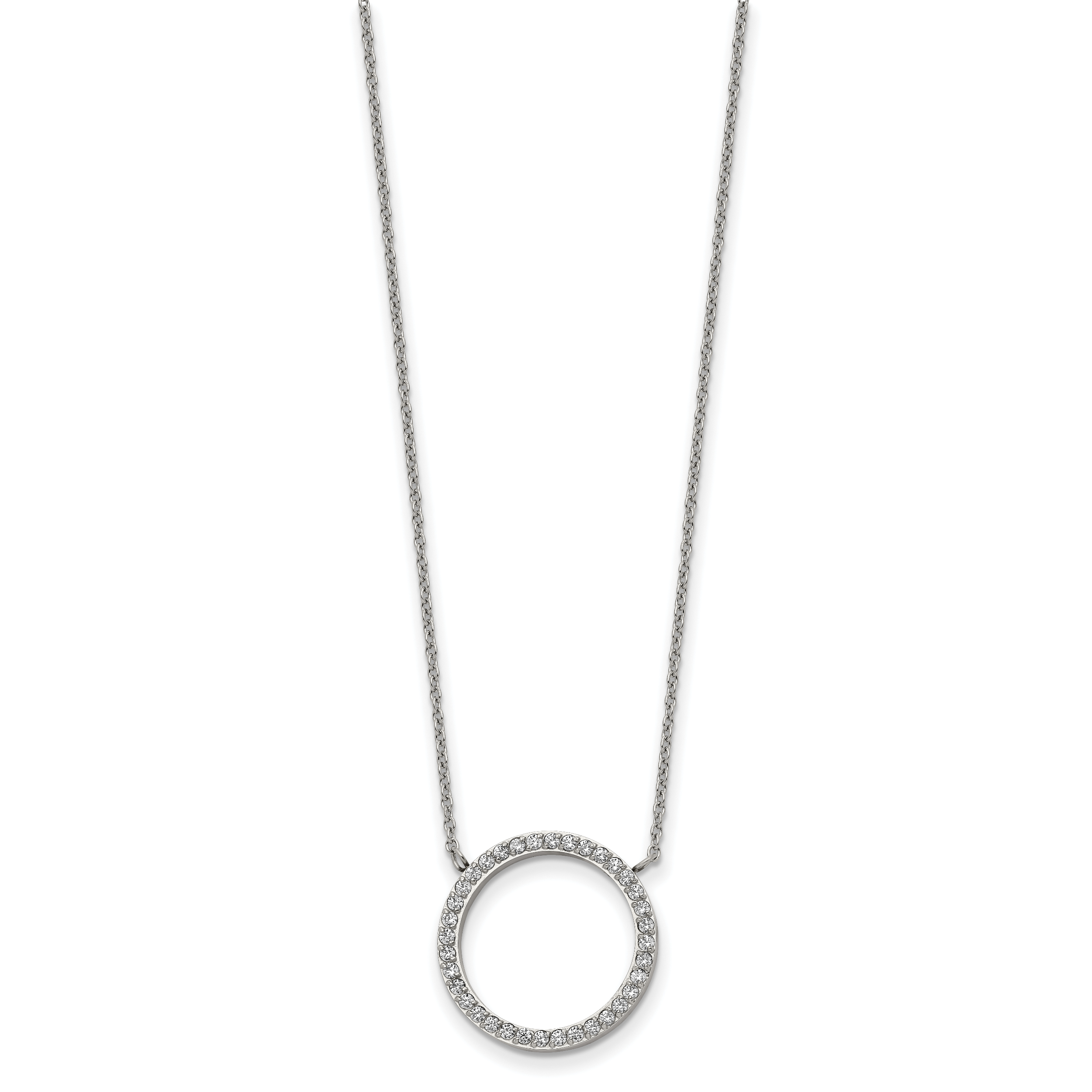 Chisel Stainless Steel Polished CZ Open Circle on a 17 inch Cable Chain with a 2.5 inch Extension Necklace Main image