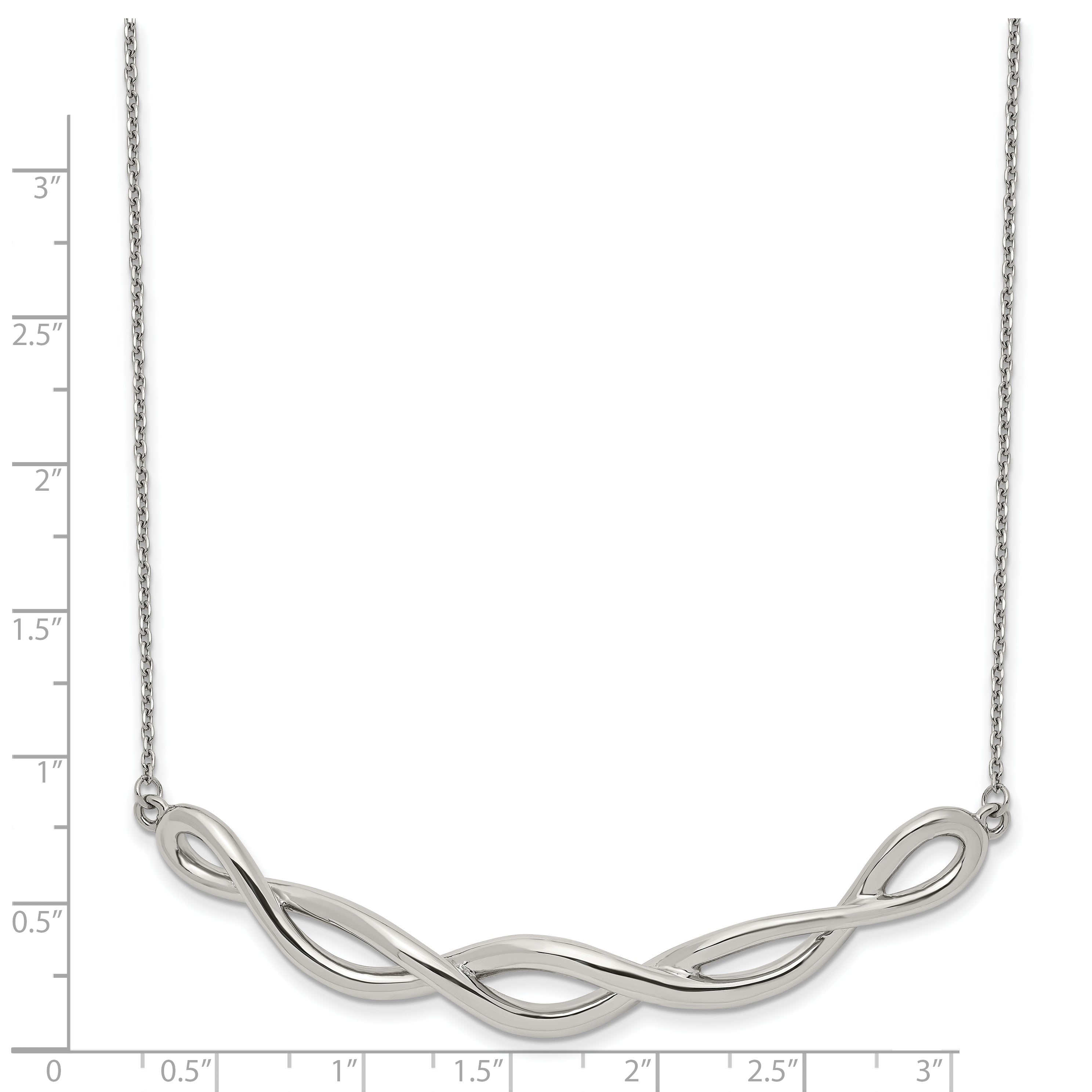 Chisel Stainless Steel Polished Twisted Bar on a 18 inch Cable Chain with 2 inch Extension Necklace