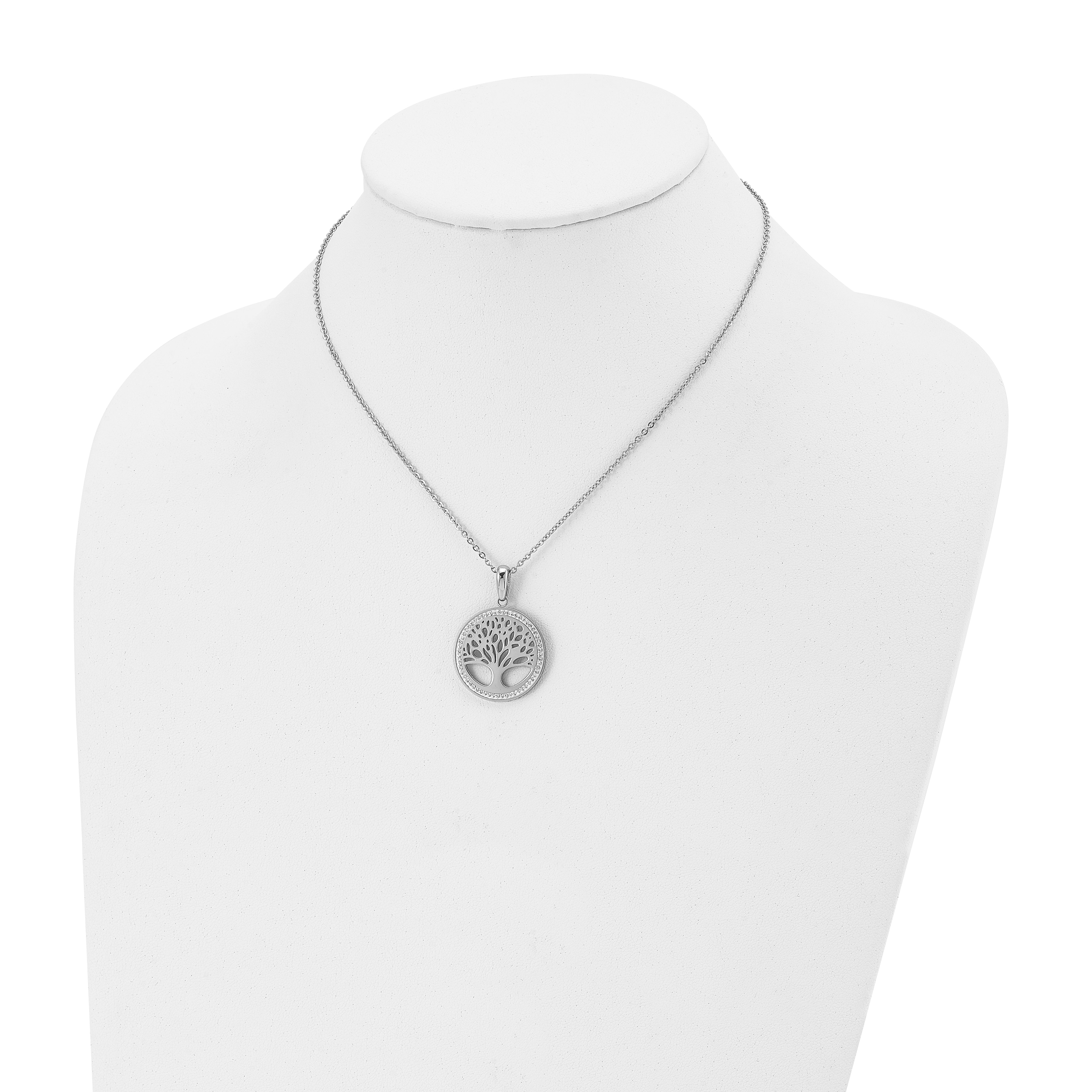 Chisel Stainless Steel Polished with Preciosa Crystal Tree of Life Pendant on a 16 inch Cable Chain with 2 inch Extension Necklace