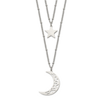 Chisel Stainless Steel Polished Beaded Star and Moon 2 Strand 30 inch Curb Chain Necklace