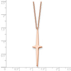 Chisel Stainless Steel Polished Rose IP-plated Cross Pendant on a 16 inch with 2 inch extension Cable Chain Necklace