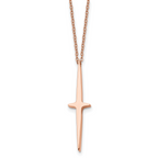Chisel Stainless Steel Polished Rose IP-plated Cross Pendant on a 16 inch with 2 inch extension Cable Chain Necklace