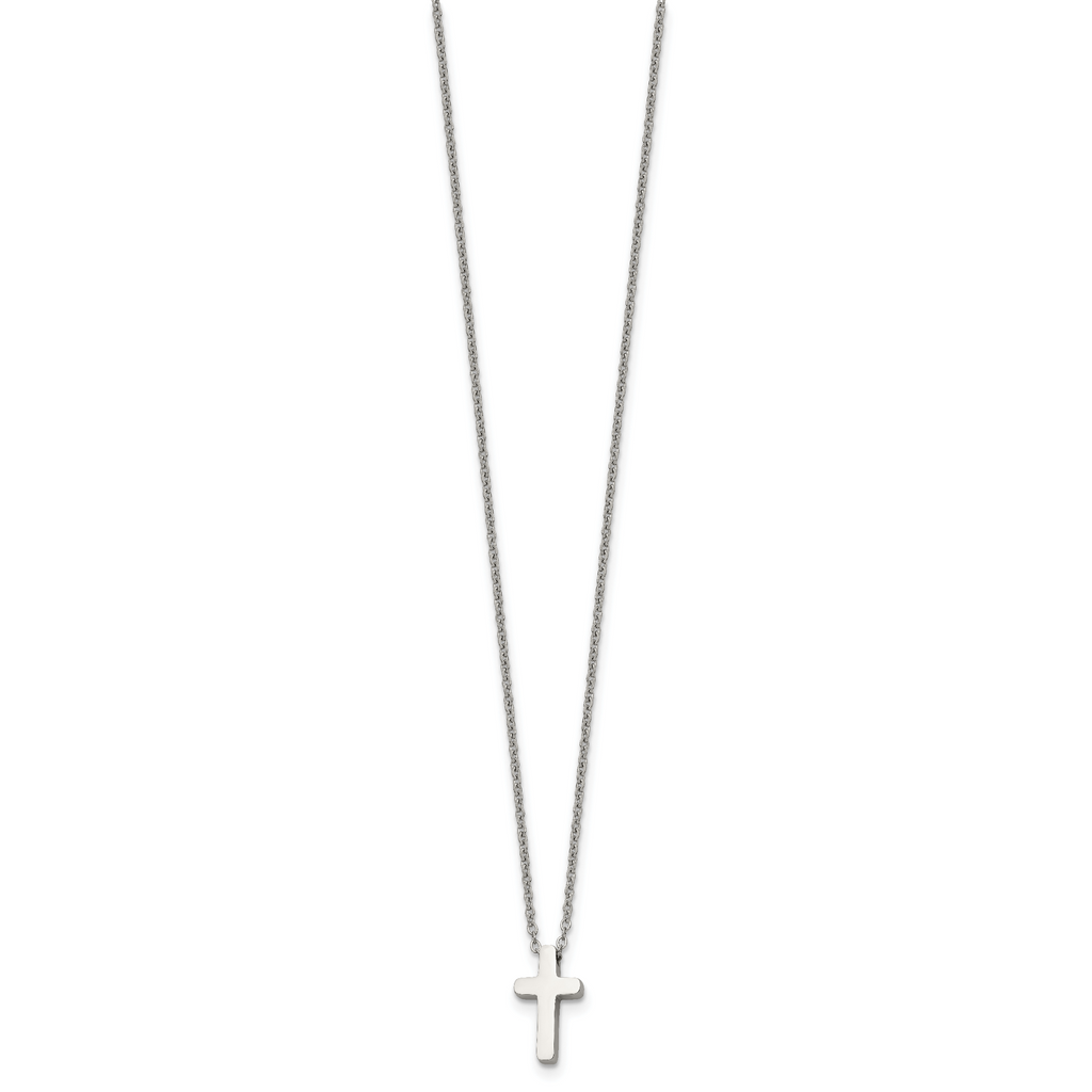 Chisel Stainless Steel Polished Cross Pendant on a 16 inch with 1 inch extension Cable Chain Necklace