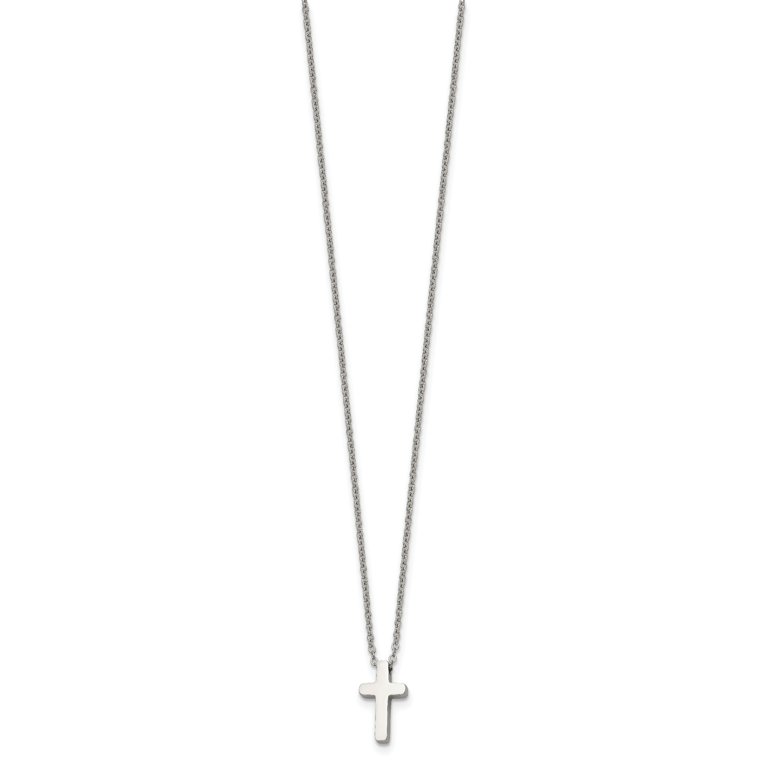 Chisel Stainless Steel Polished Cross Pendant on a 16 inch with 1 inch extension Cable Chain Necklace